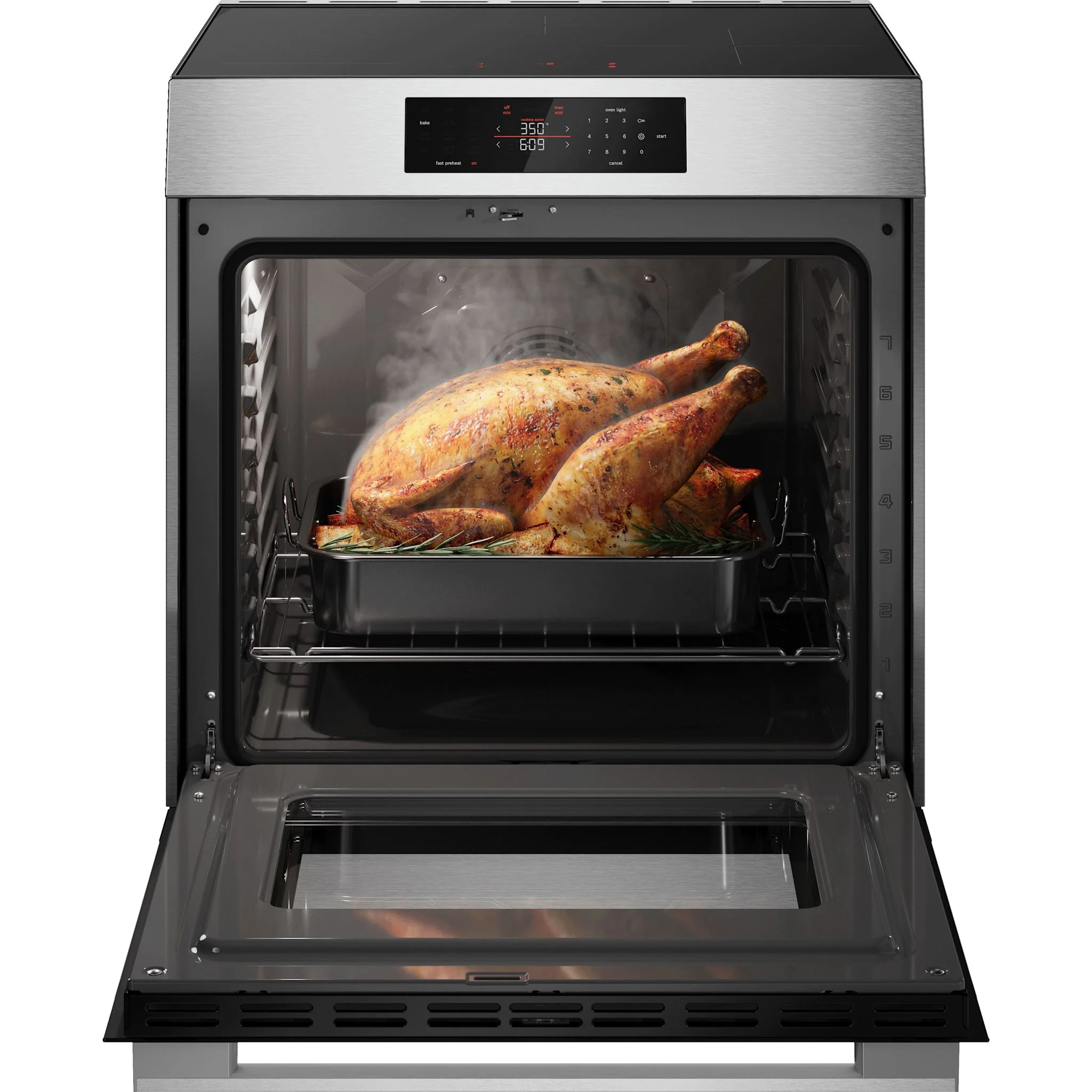 Bosch Induction, 300 Series Range, Slide In Range, Convection Range, Air Fry Induction - Stainless steel (HIF3050MC) - Image 8