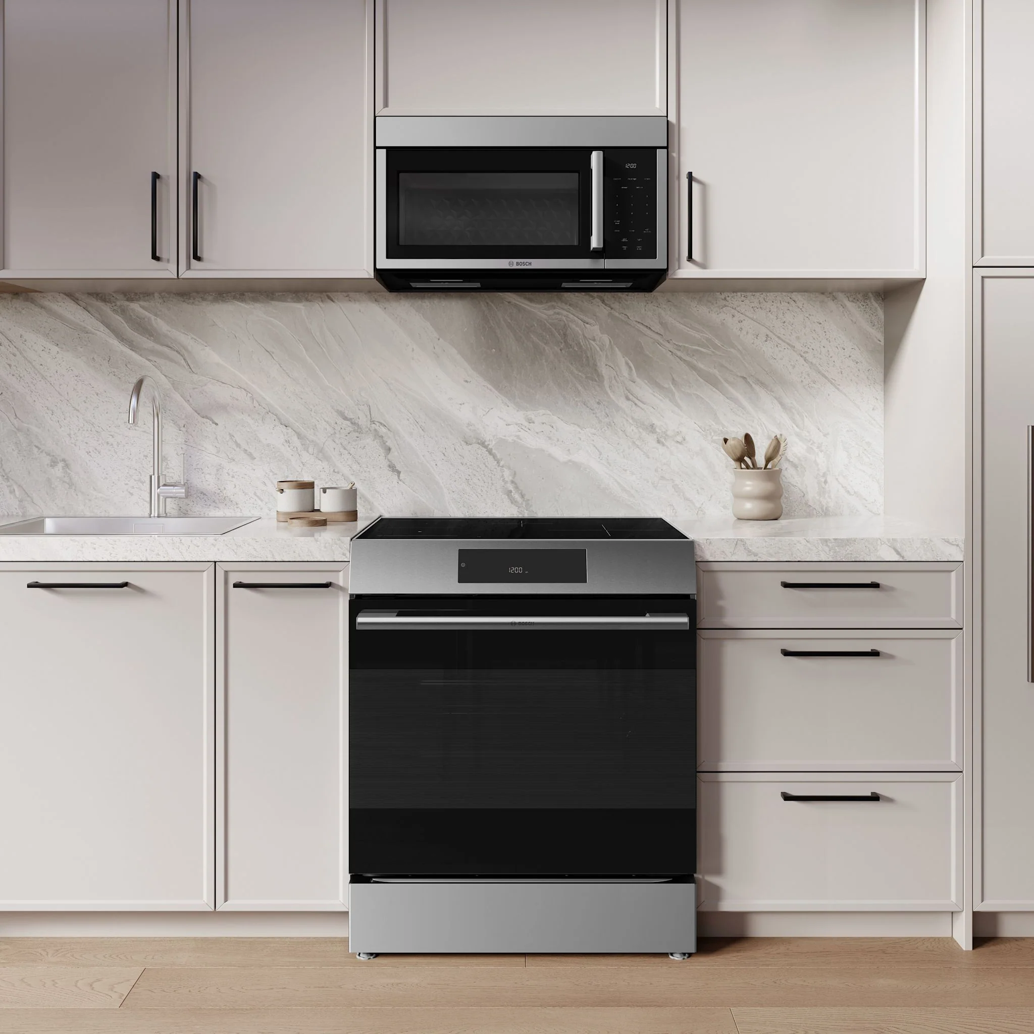 Bosch Induction, 300 Series Range, Slide In Range, Convection Range, Air Fry Induction - Stainless steel (HIF3050MC) - Image 9