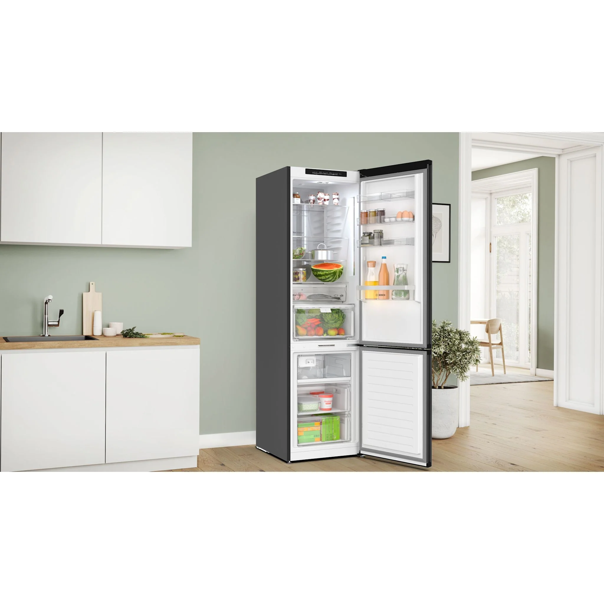 Bosch 800 Series, Free-standing fridge-freezer with freezer at bottom, glass door, 24'' - Black (B24CB80ESB) - Image 12