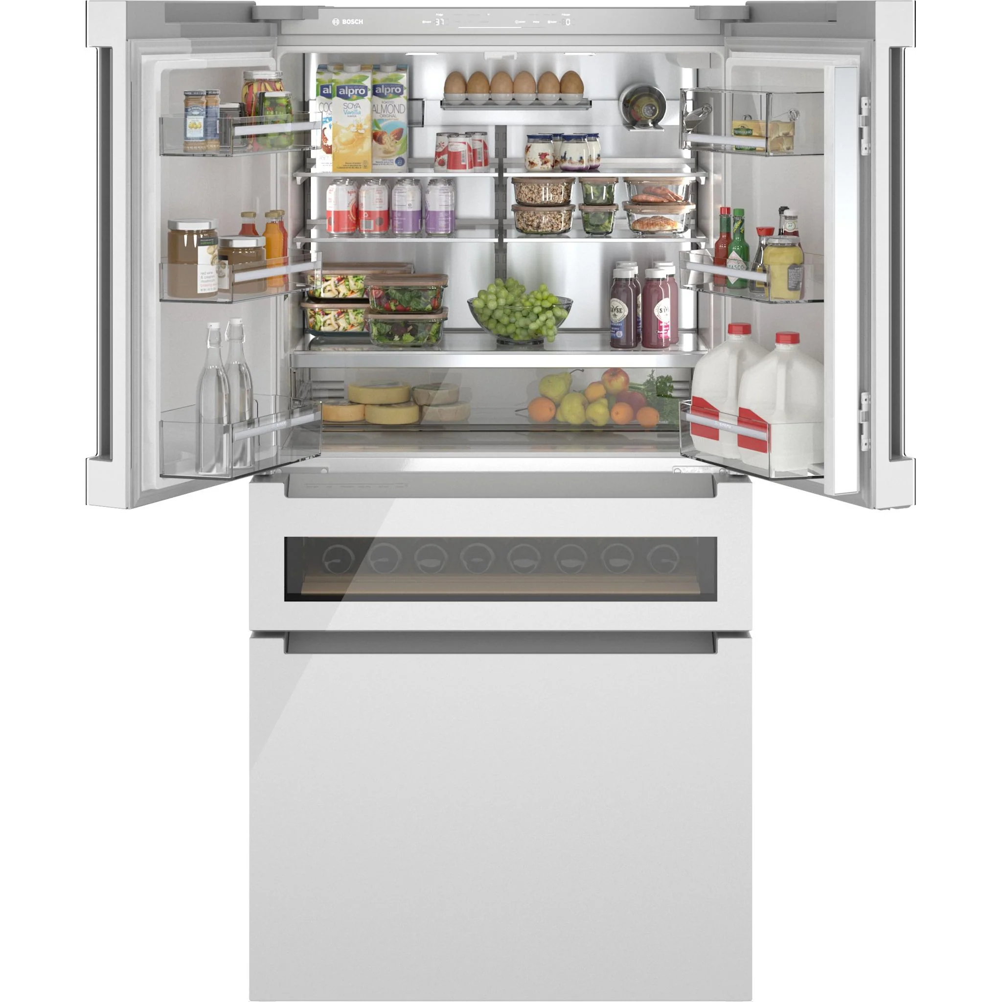 Bosch 800 Series, French Door Bottom Mount Refrigerator, Glass door, 36'' - Glass Over Artic White (B36CL81ENW) - Image 5