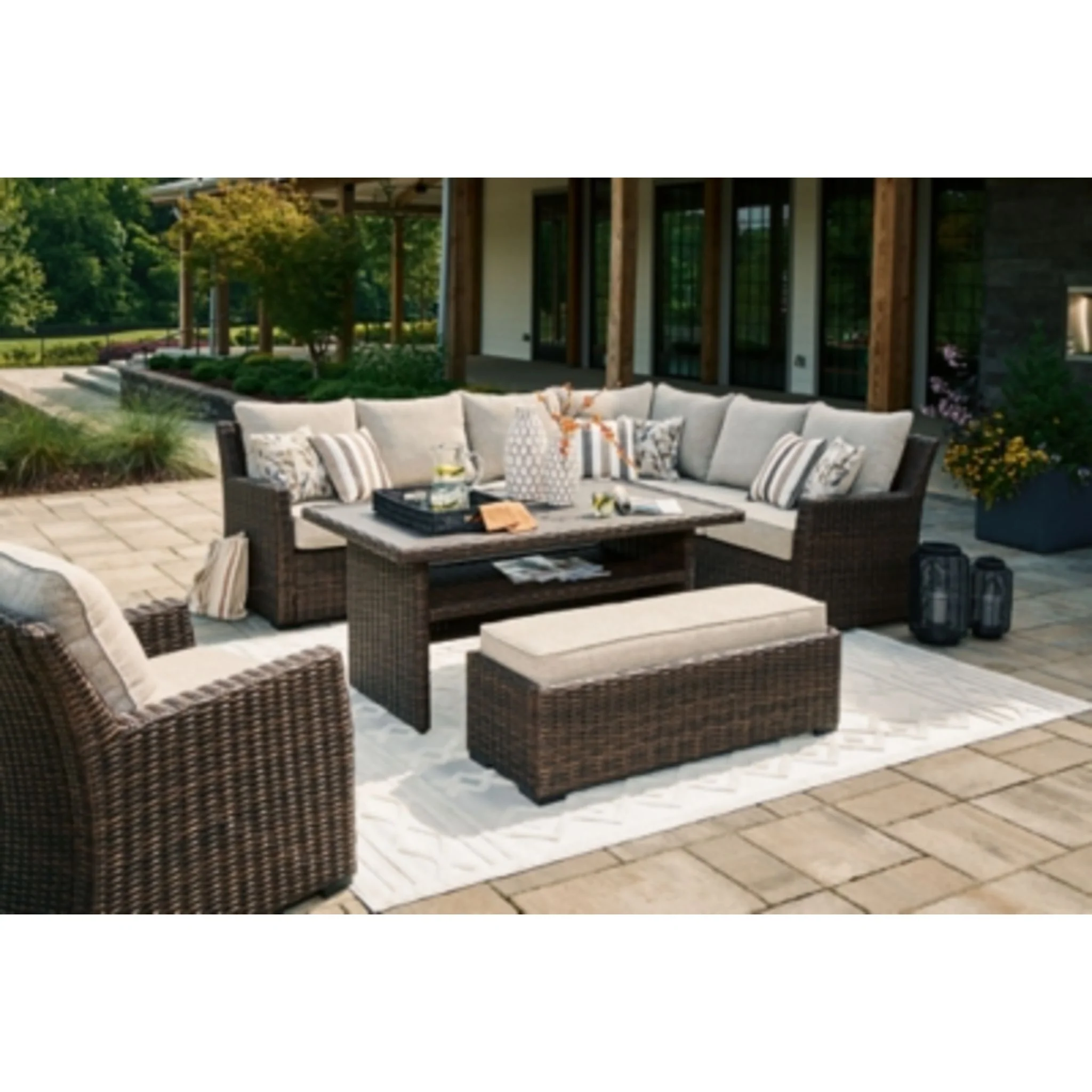 Brook Ranch 2 Piece Outdoor Sectional w/Bench, Chair & Table - Image 6
