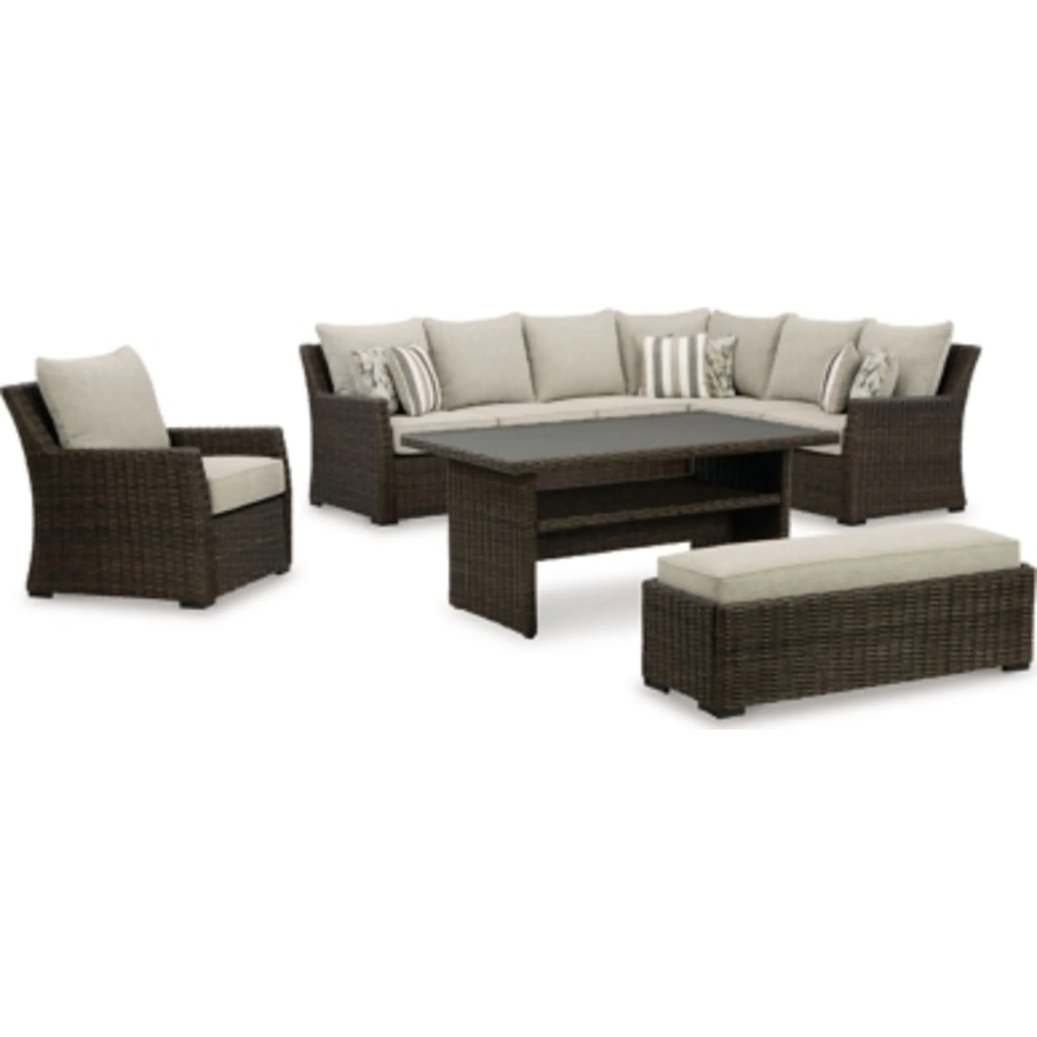 Brook Ranch 2 Piece Outdoor Sectional w/Bench, Chair & Table - Image 8