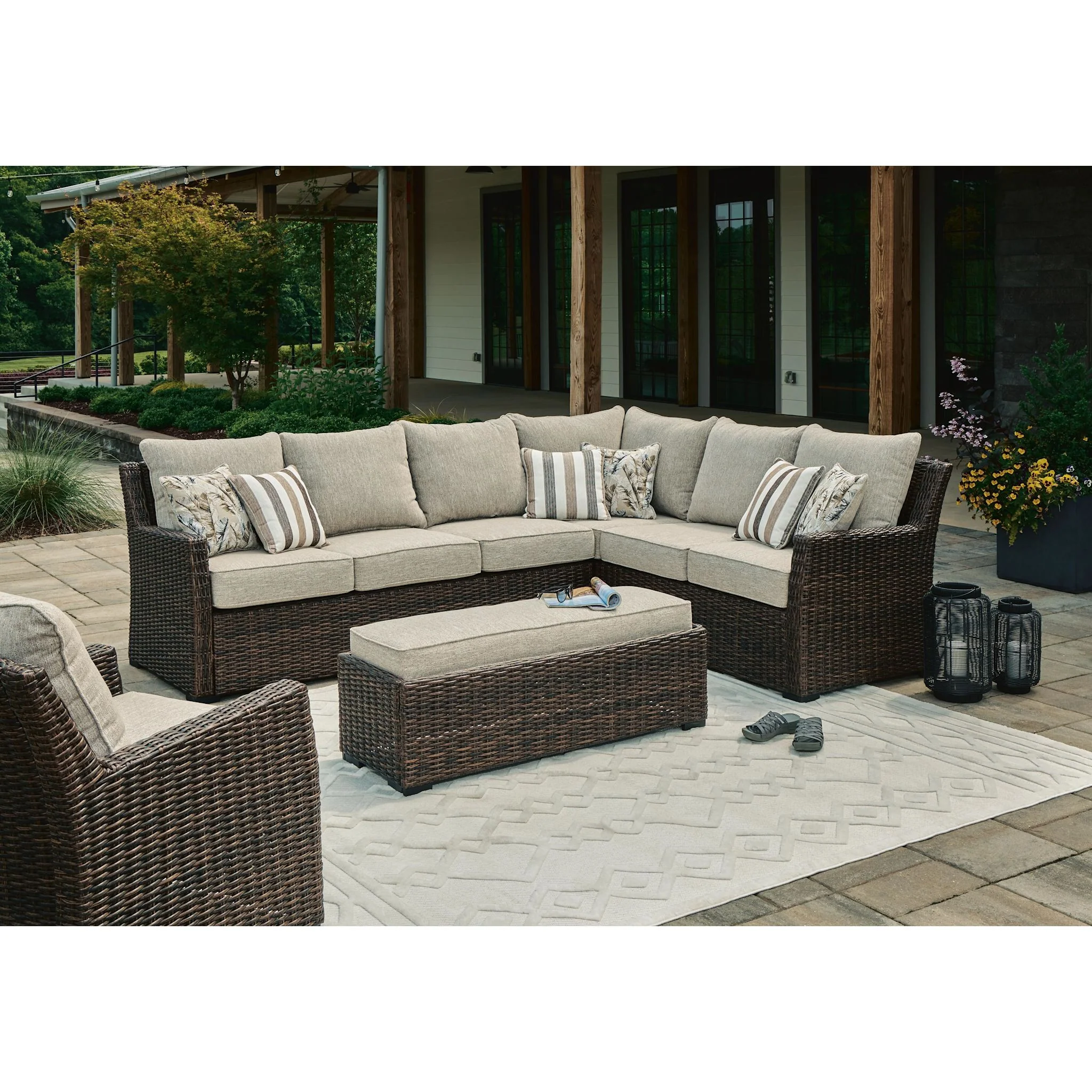 Brook Ranch 2 Piece Outdoor Sectional with Bench and Chair - Image 9