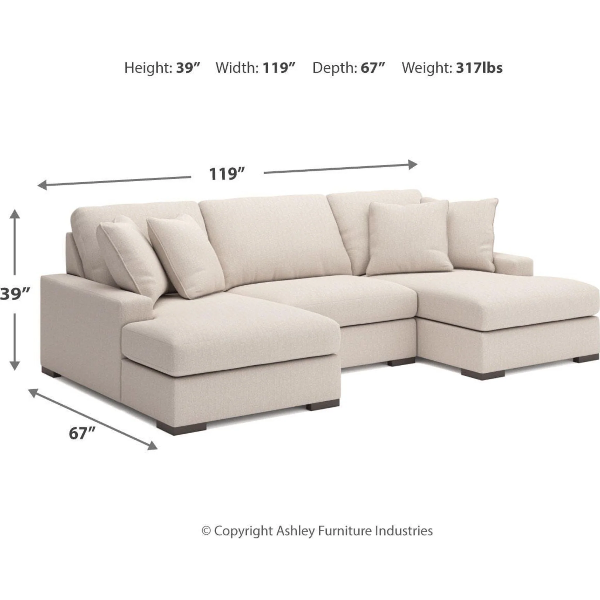 Calden-Exclusive 3 Piece Modular Sectional with Double Chaise - Image 3