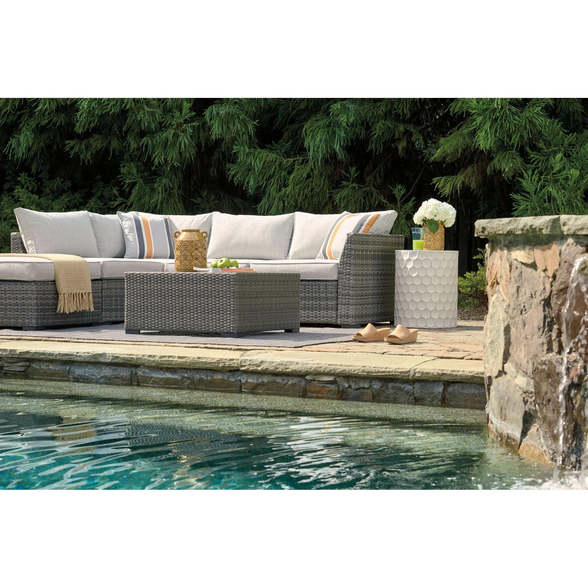 Outdoor Cherry Point Loveseat Sectional with Table and Ottoman Gray - Image 7