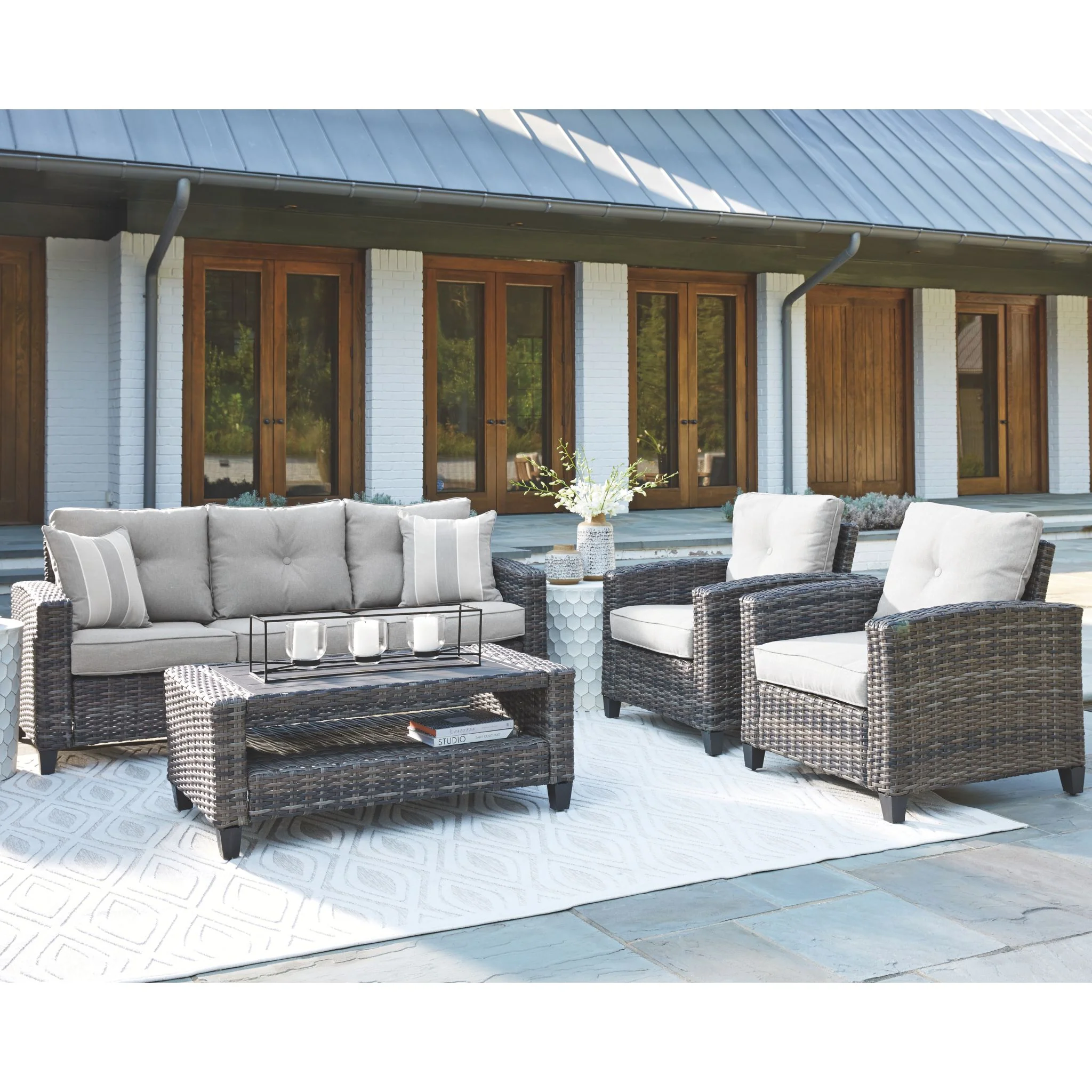 Outdoor Cloverbrooke Sofa/Chairs/Table Set (4/CN) Gray - Image 2
