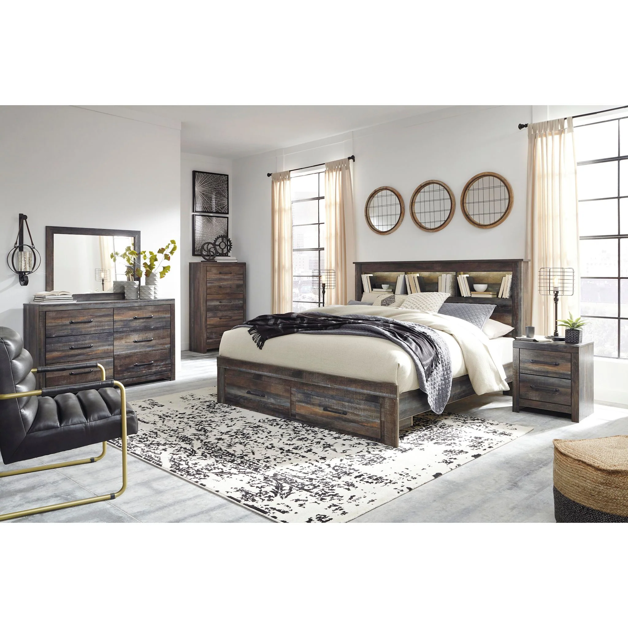 Drystan 5 Piece Bookcase Bed with Footboard Storage Bedroom - Image 18
