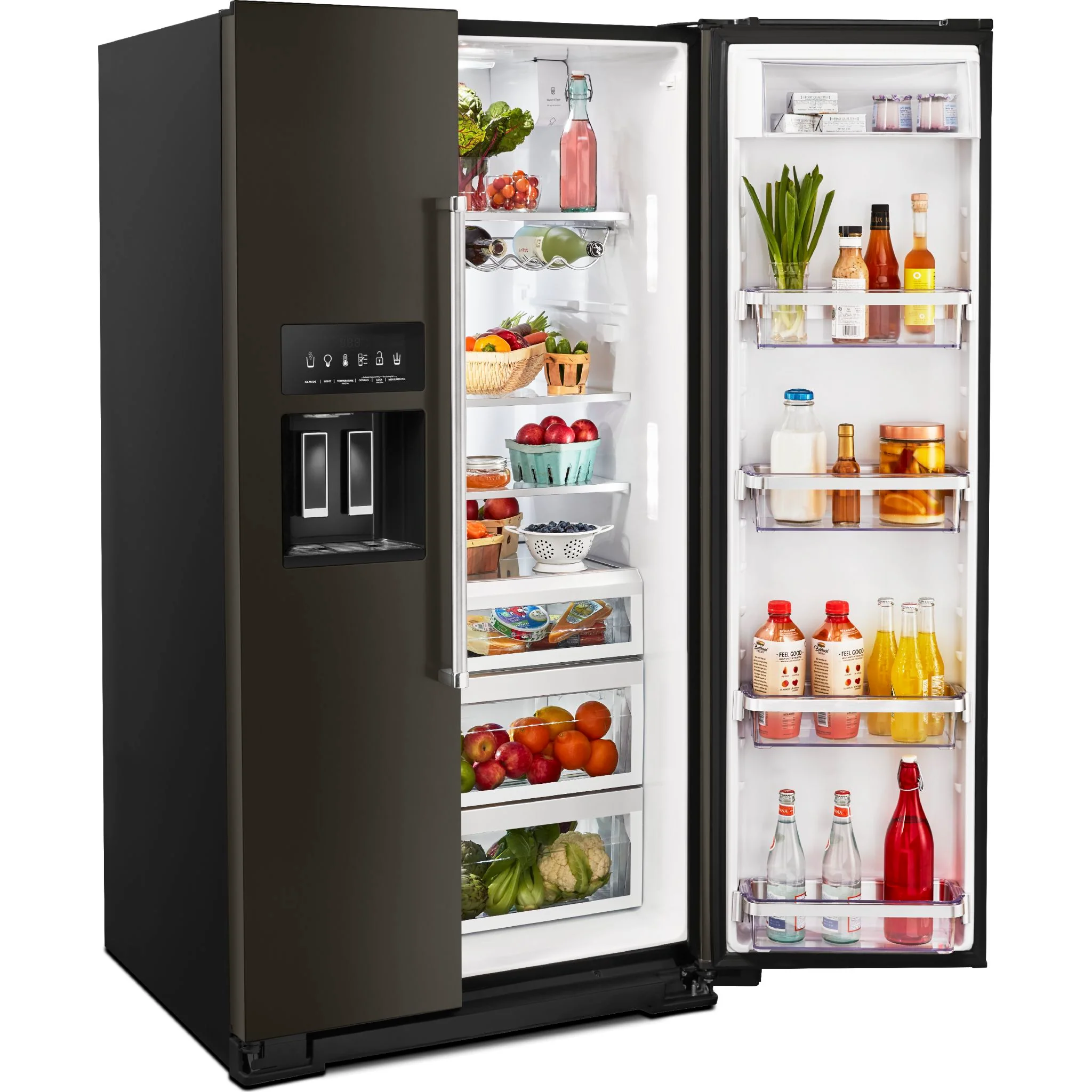 KitchenAid  24.8 cu.. ft. Side-by-Side Refrigerator with Exterior Ice and Water and PrintShield Finish - Black Stainless (KRSF705HBS) - Image 16