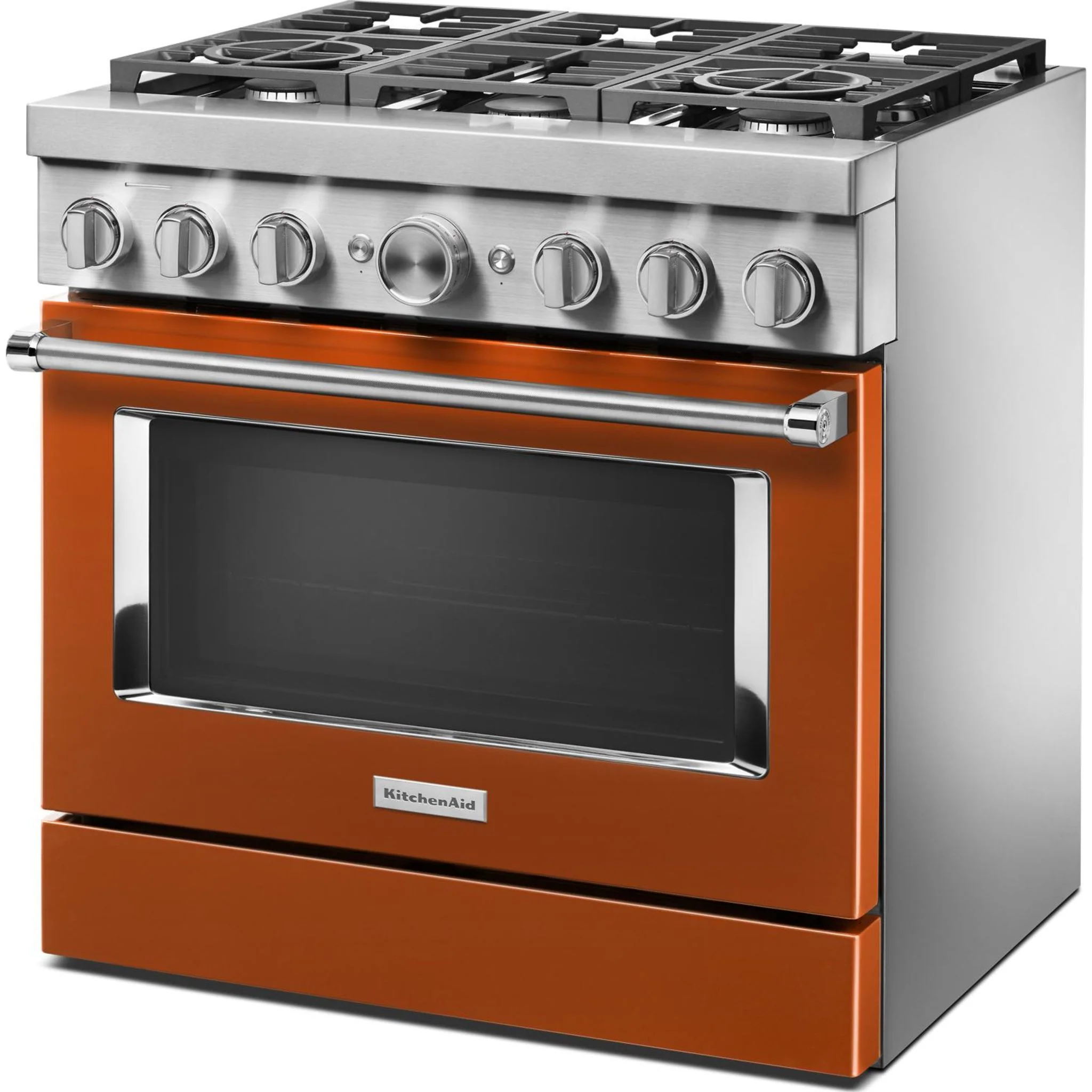 KitchenAid 36'' Smart Commercial-Style Dual Fuel Range with 6 Burners - Scorched Orange (KFDC506JSC) - Image 4