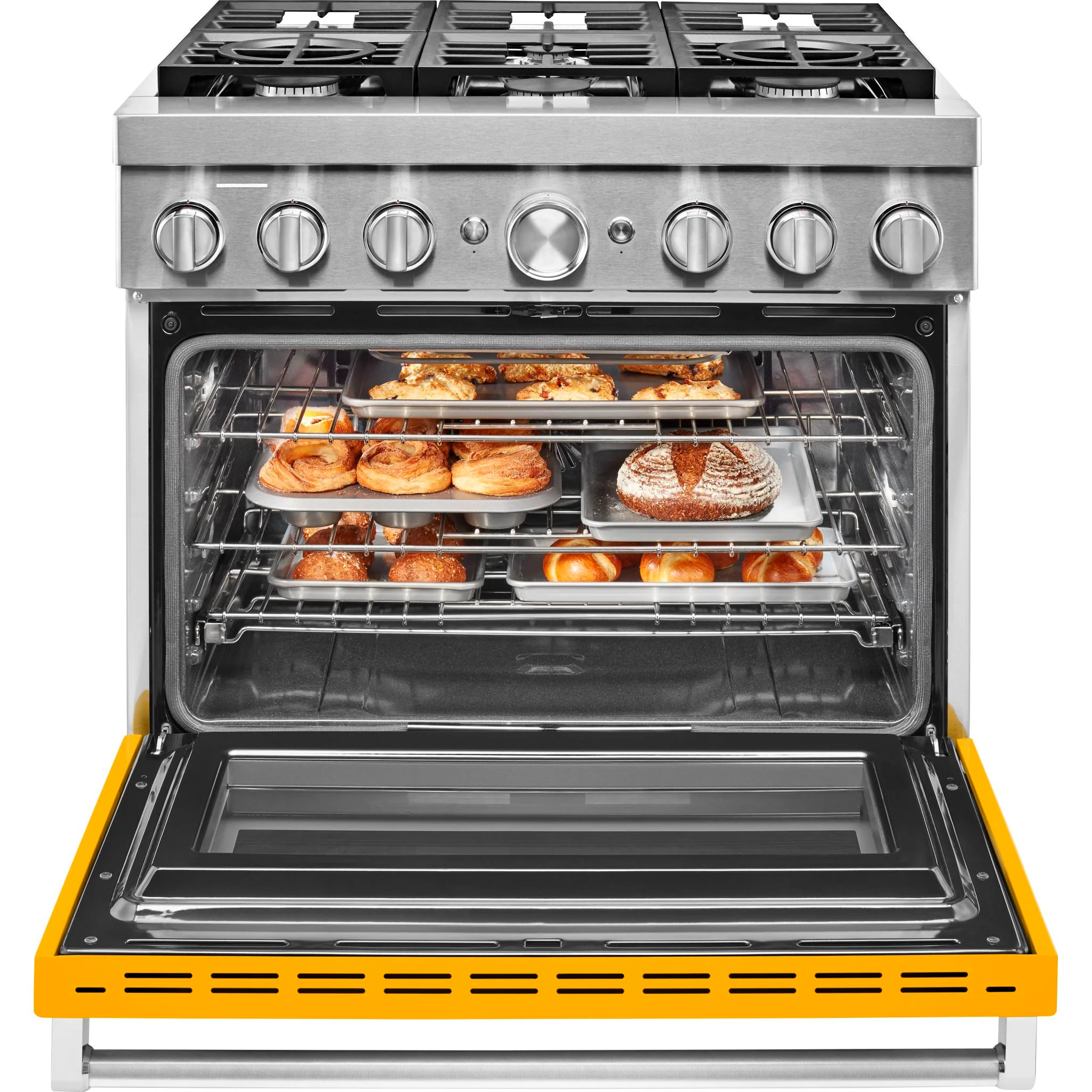 KitchenAid 36'' Smart Commercial-Style Dual Fuel Range with 6 Burners - Yellow Pepper (KFDC506JYP) - Image 3