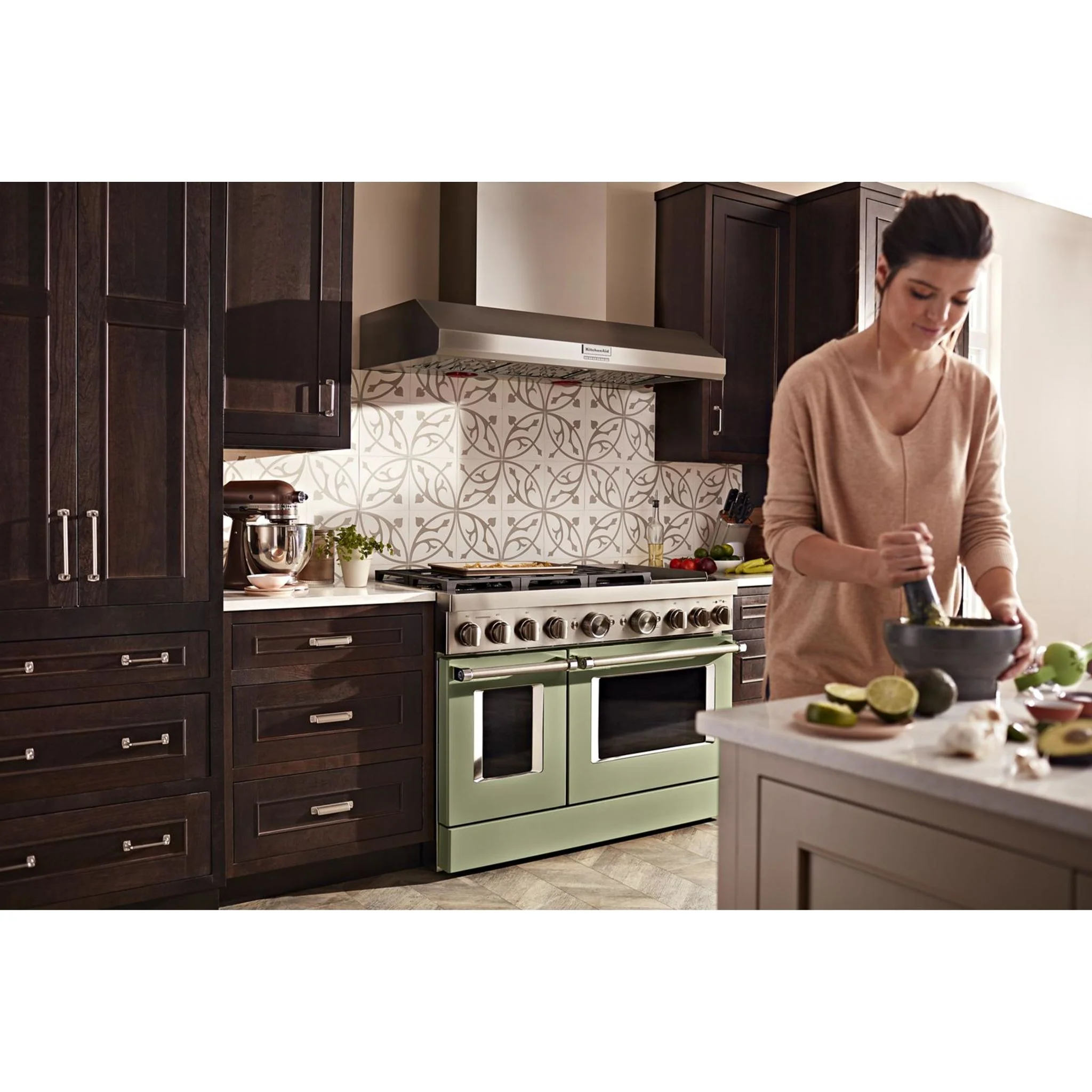 KitchenAid 48'' Smart Commercial-Style Dual Fuel Range with Griddle - Avocado Cream (KFDC558JAV) - Image 65
