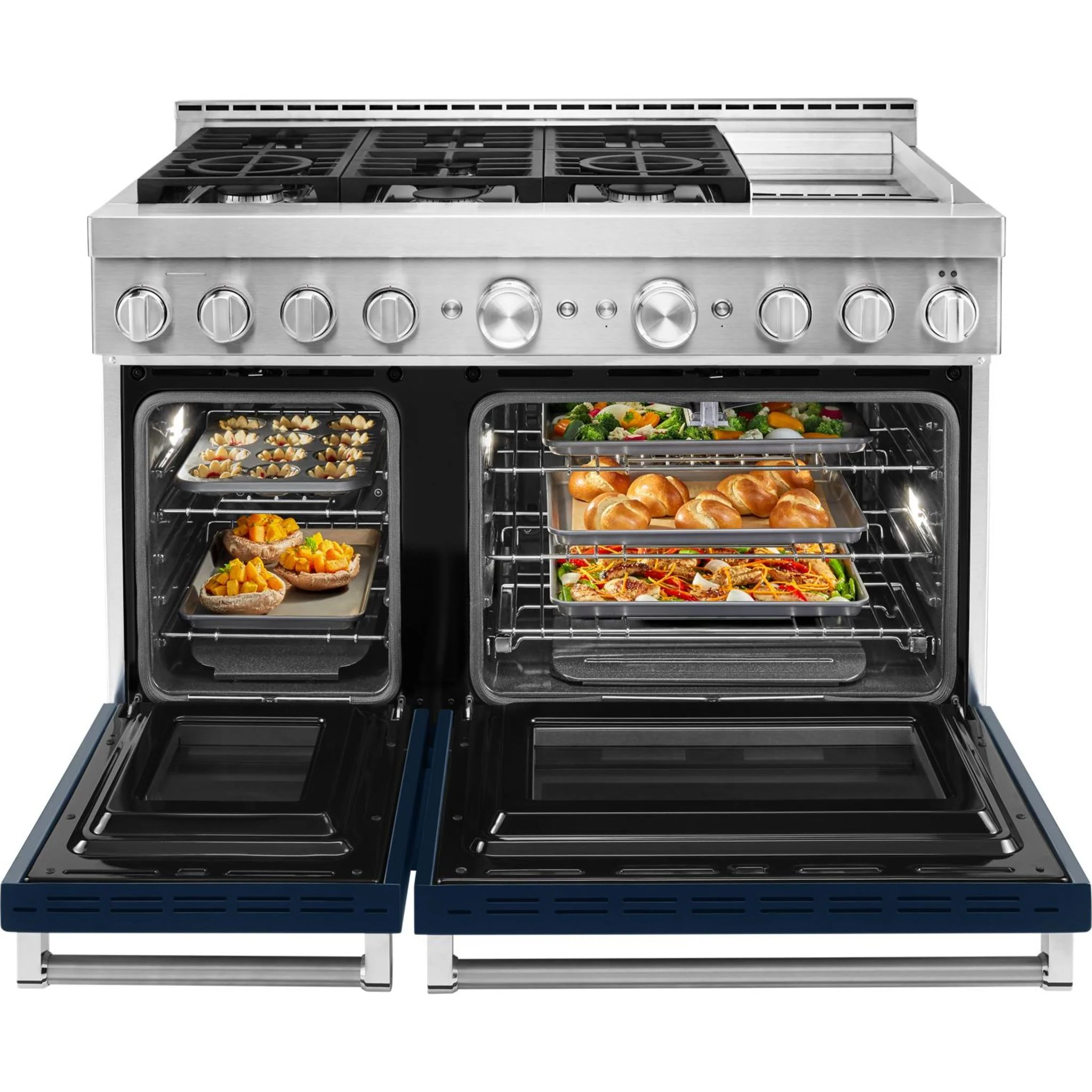 KitchenAid 48'' Smart Commercial-Style Gas Range with Griddle - Ink Blue (KFGC558JIB) - Image 12
