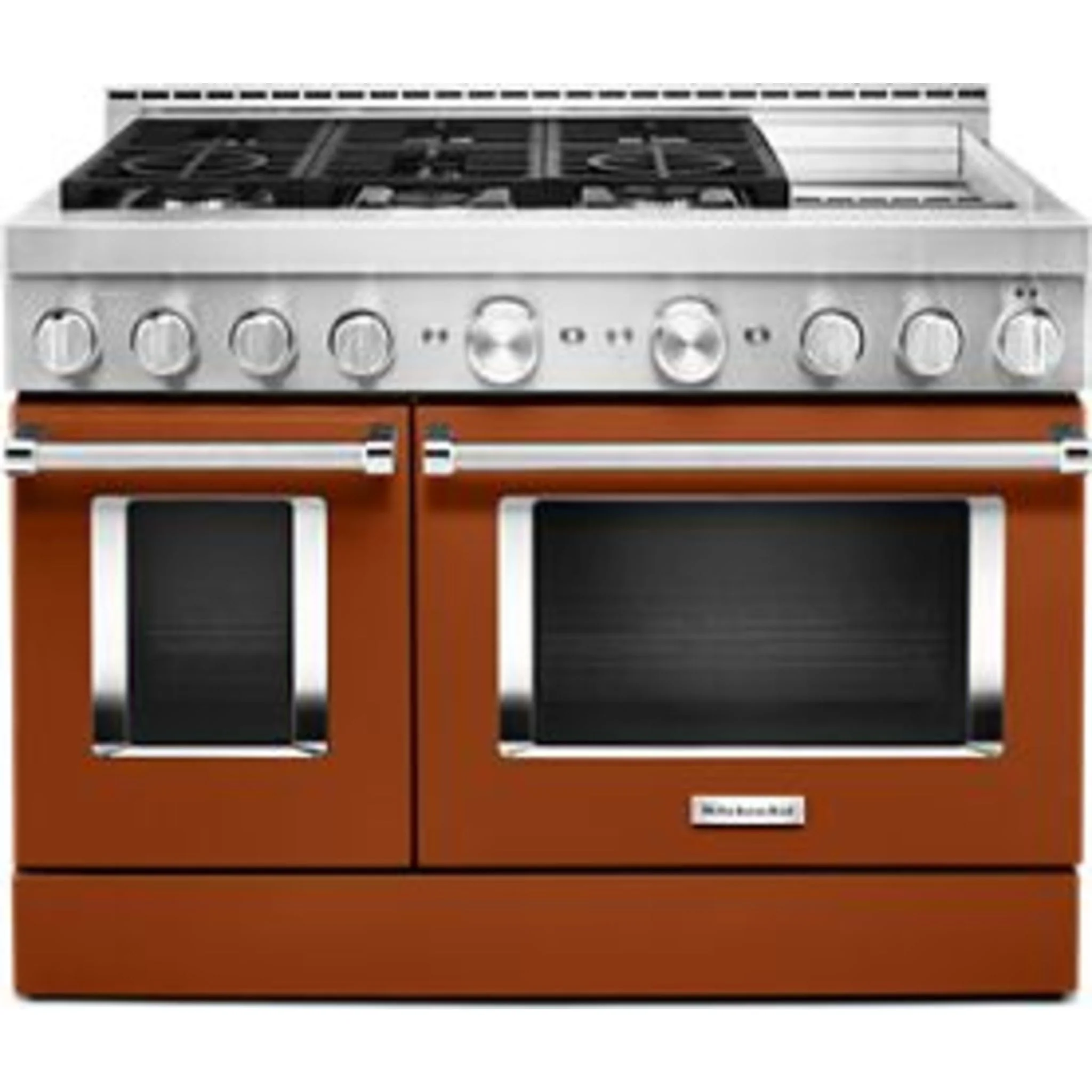 KitchenAid 48'' Smart Commercial-Style Gas Range with Griddle - Scorched Orange (KFGC558JSC) - Image 7