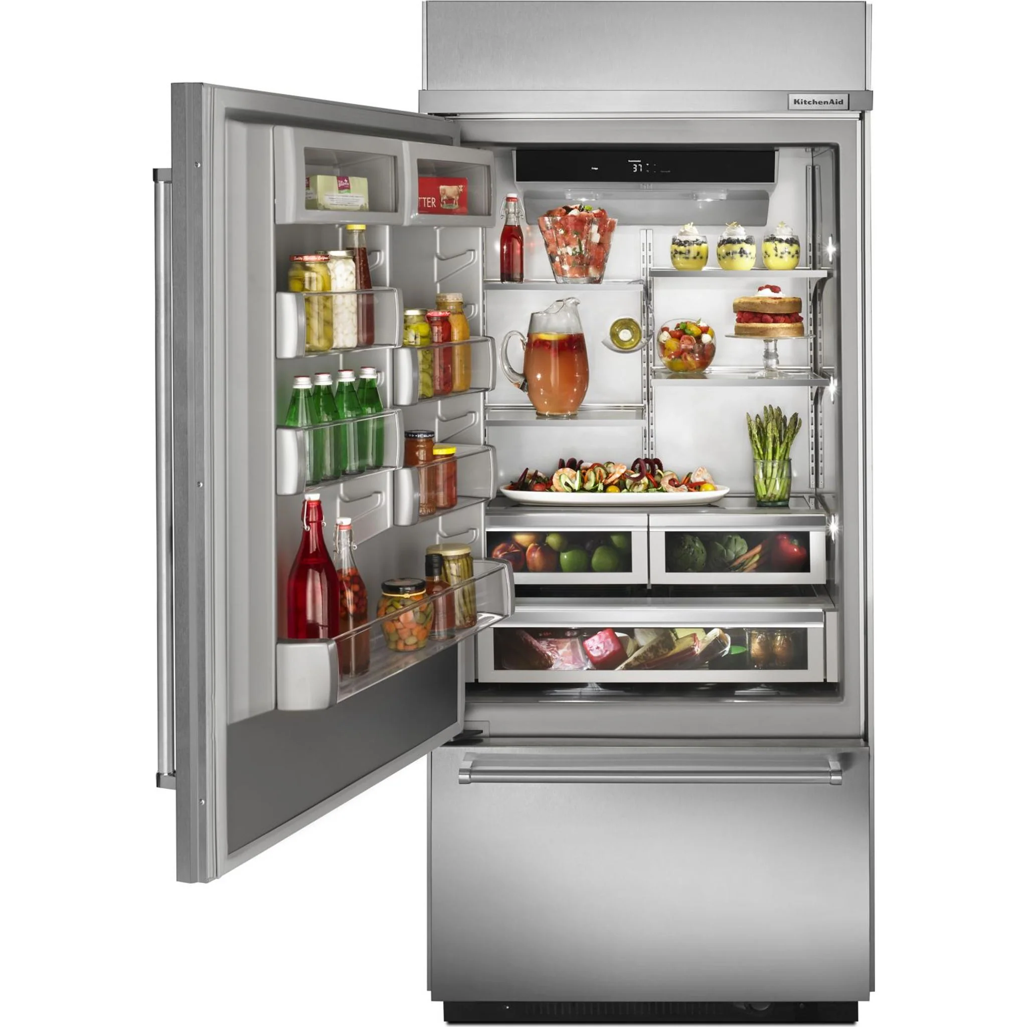 KitchenAid 20.9 cu.ft. 36" Width Built-In Stainless Bottom Mount Refrigerator with Platinum Interior Design - Stainless Steel (KBBL306ESS) - Image 21