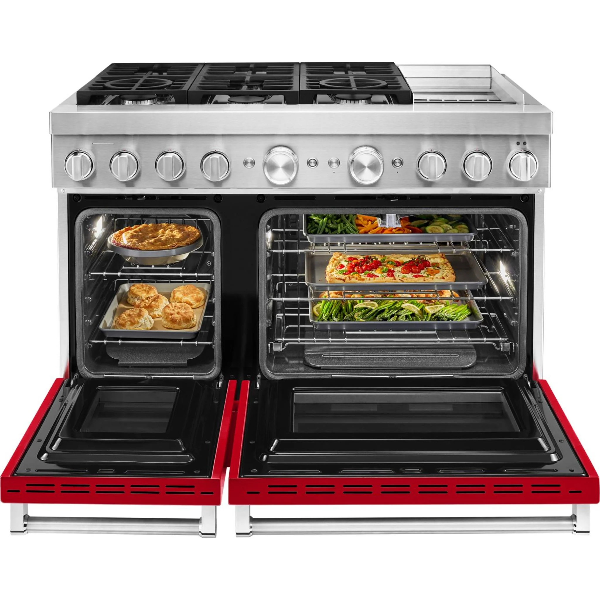 KitchenAid 48'' Smart Commercial-Style Dual Fuel Range with Griddle - Passion Red (KFDC558JPA) - Image 11
