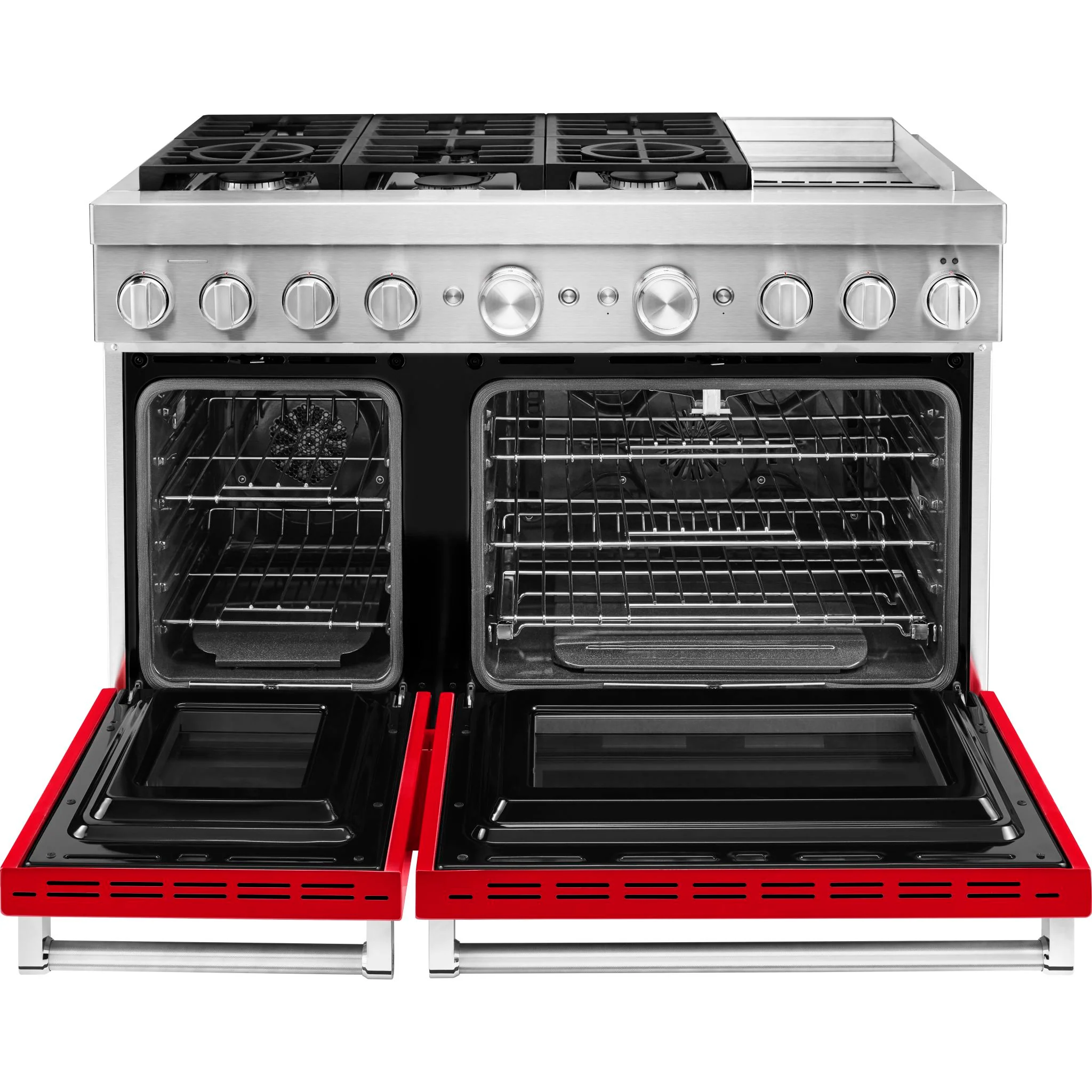 KitchenAid 48'' Smart Commercial-Style Dual Fuel Range with Griddle - Passion Red (KFDC558JPA) - Image 4