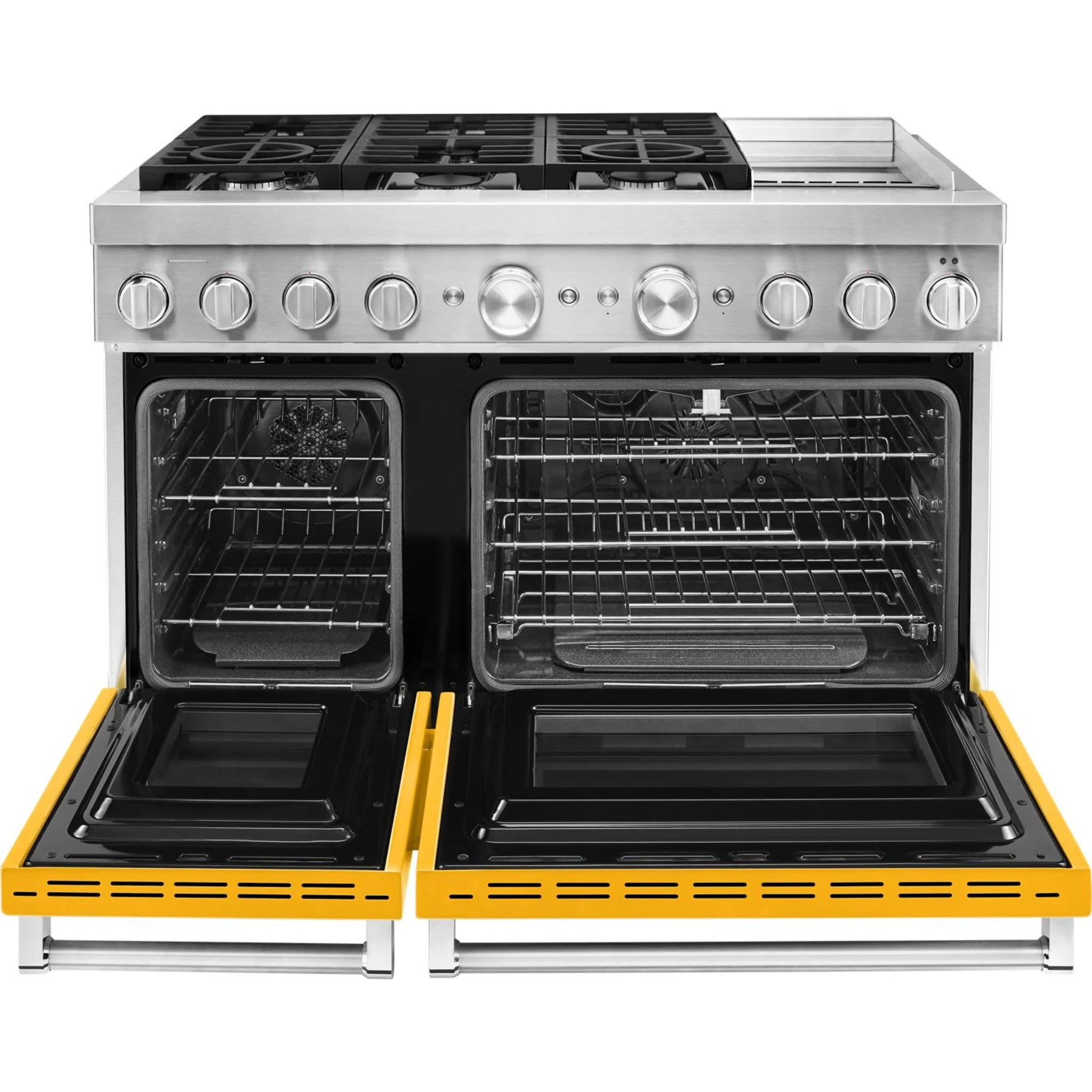 KitchenAid  48'' Smart Commercial-Style Dual Fuel Range with Griddle - Yellow Pepper (KFDC558JYP) - Image 7