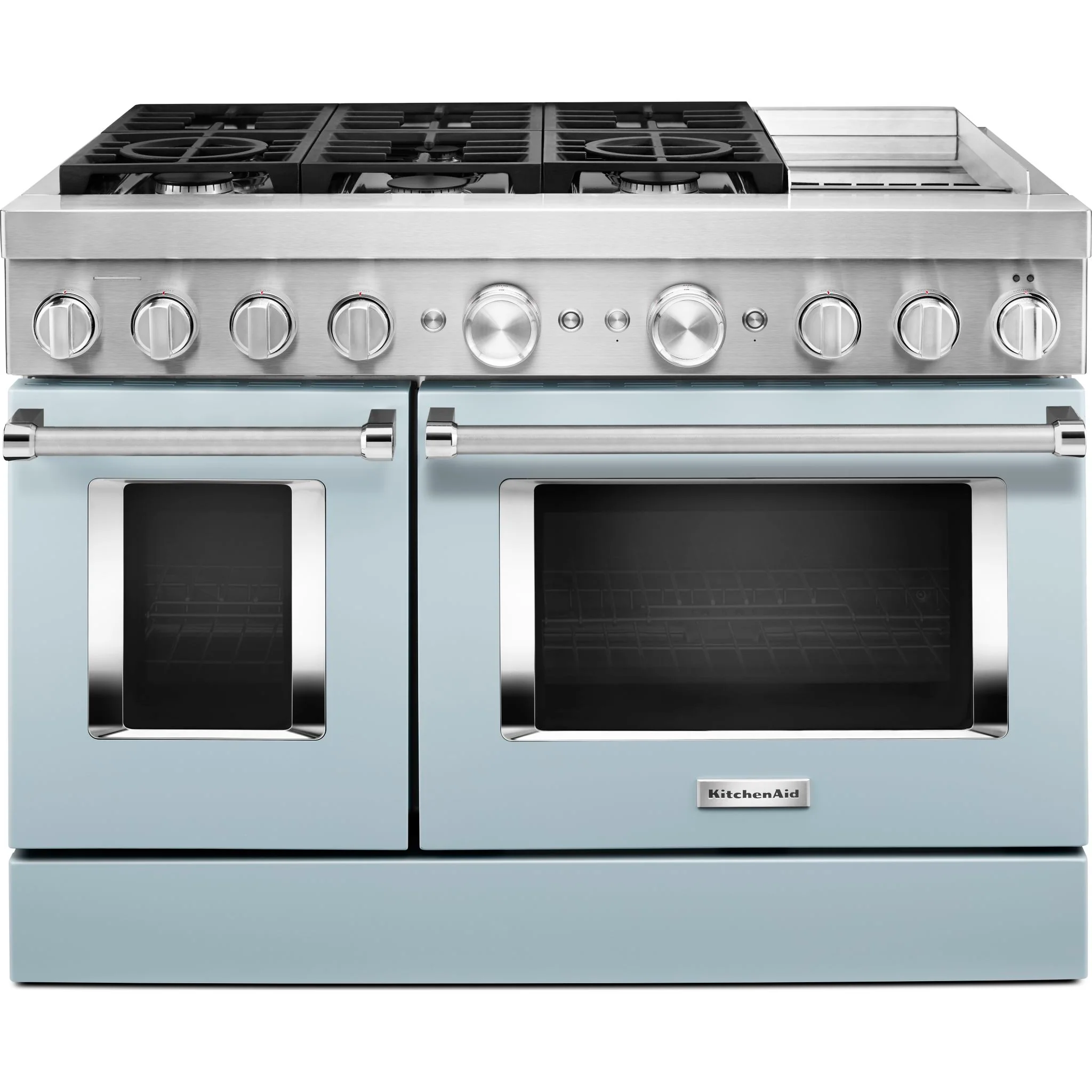 KitchenAid 48'' Smart Commercial-Style Dual Fuel Range with Griddle - Misty Blue (KFDC558JMB)