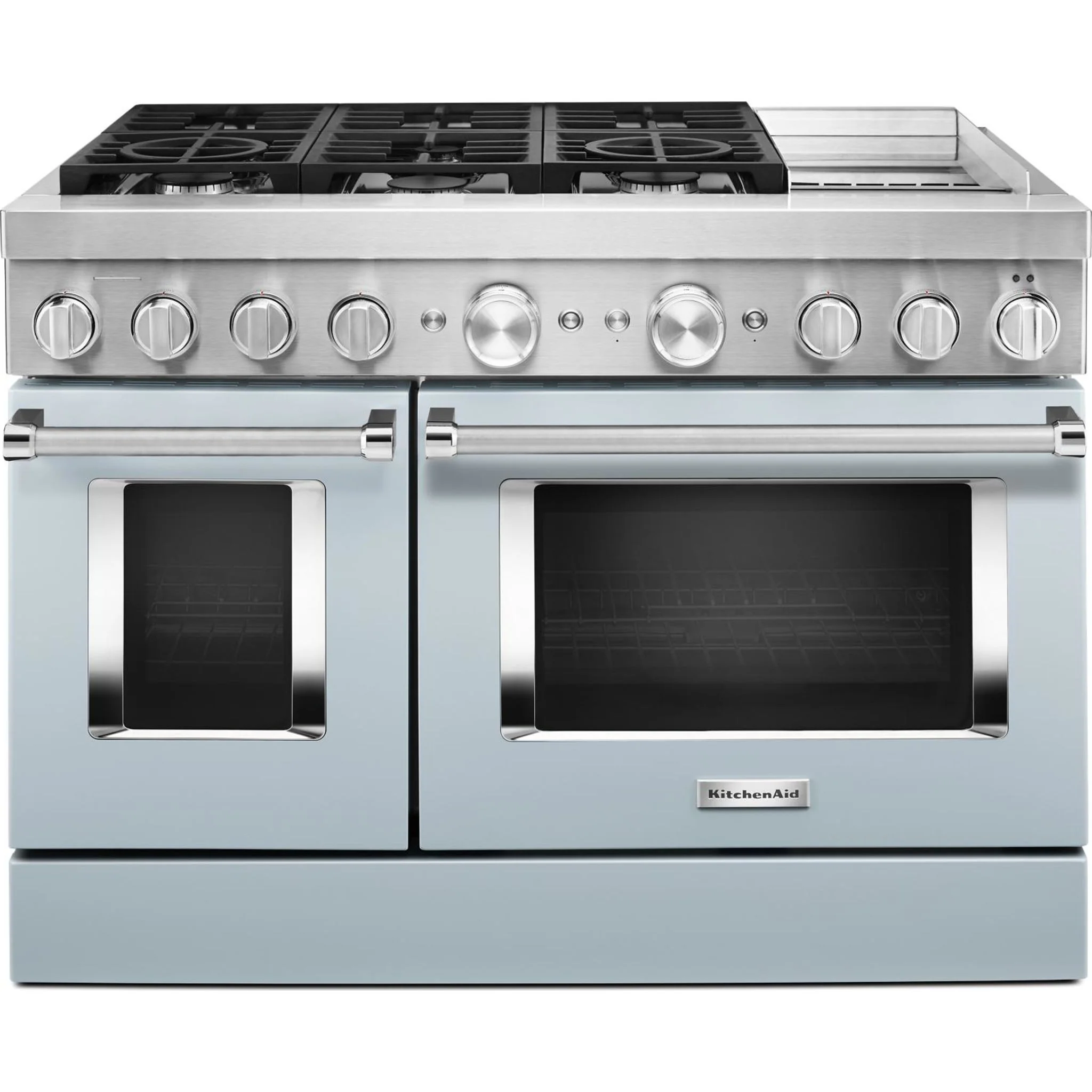 KitchenAid 48'' Smart Commercial-Style Dual Fuel Range with Griddle - Misty Blue (KFDC558JMB) - Image 6