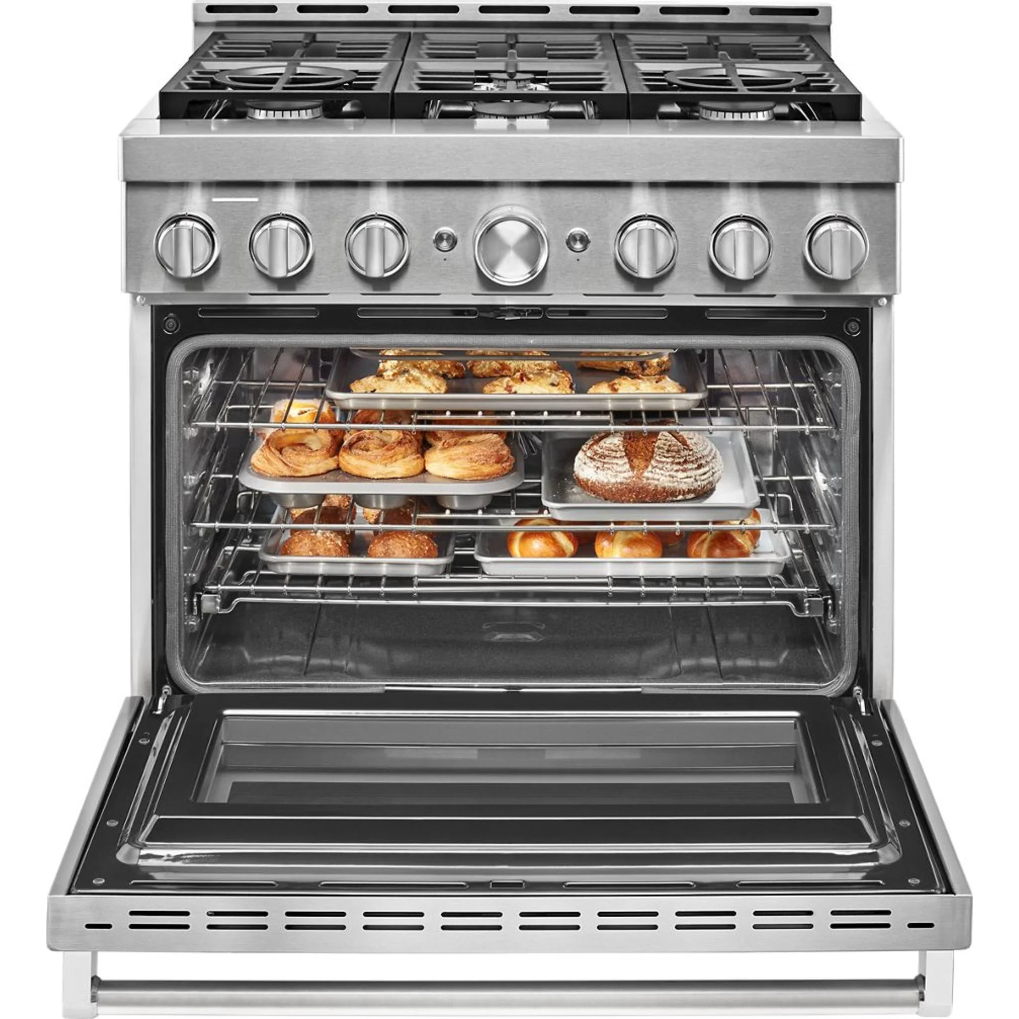 KitchenAid  36'' Smart Commercial-Style Gas Range with 6 Burners - Avocado Cream - Passion Red (KFGC506JAV) - Image 17