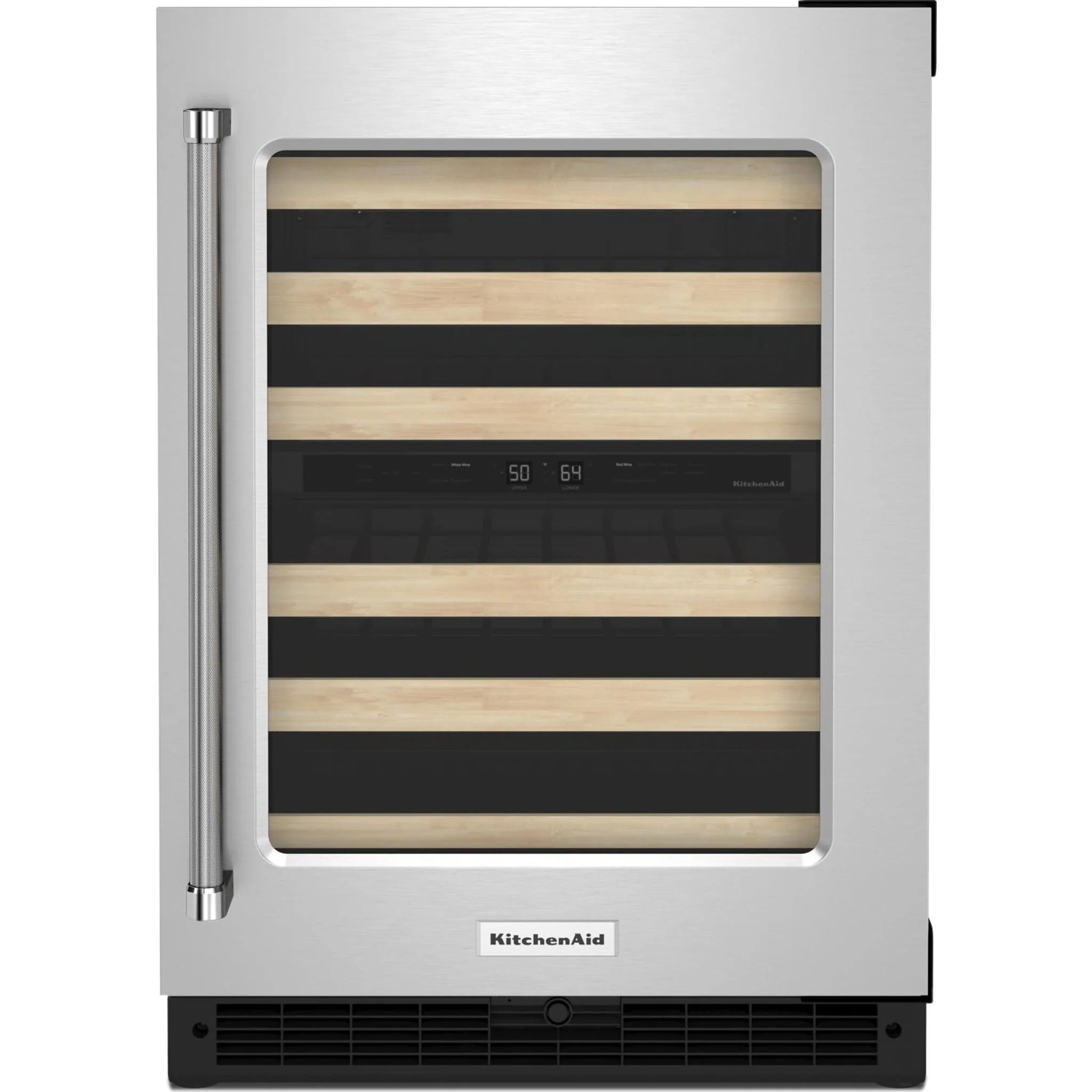 KitchenAid 24" Undercounter Wine Cellar with Glass Door and Wood-Front Racks - Stainless Steel (KUWR214KSB)