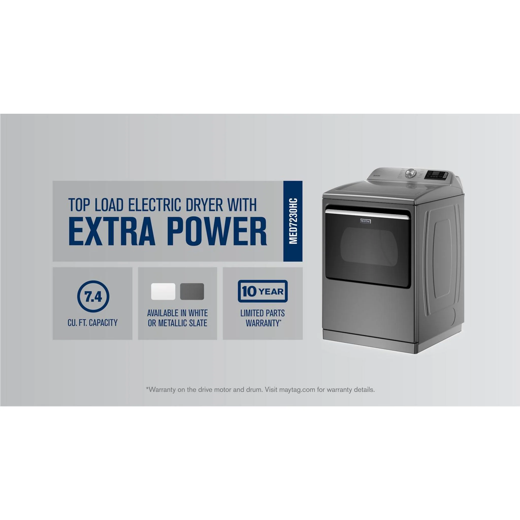 Maytag Smart Top Load Electric Dryer with Extra Power Button - 7.4 cu.ft. - Metallic Slate (YMED7230HC) - Image 18