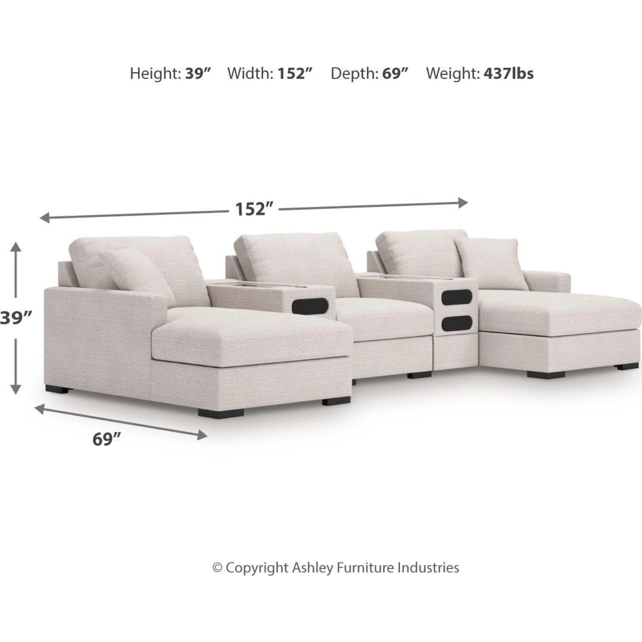Omaha-Exclusive 5 Piece Sectional with Chaise and Audio System - Image 3