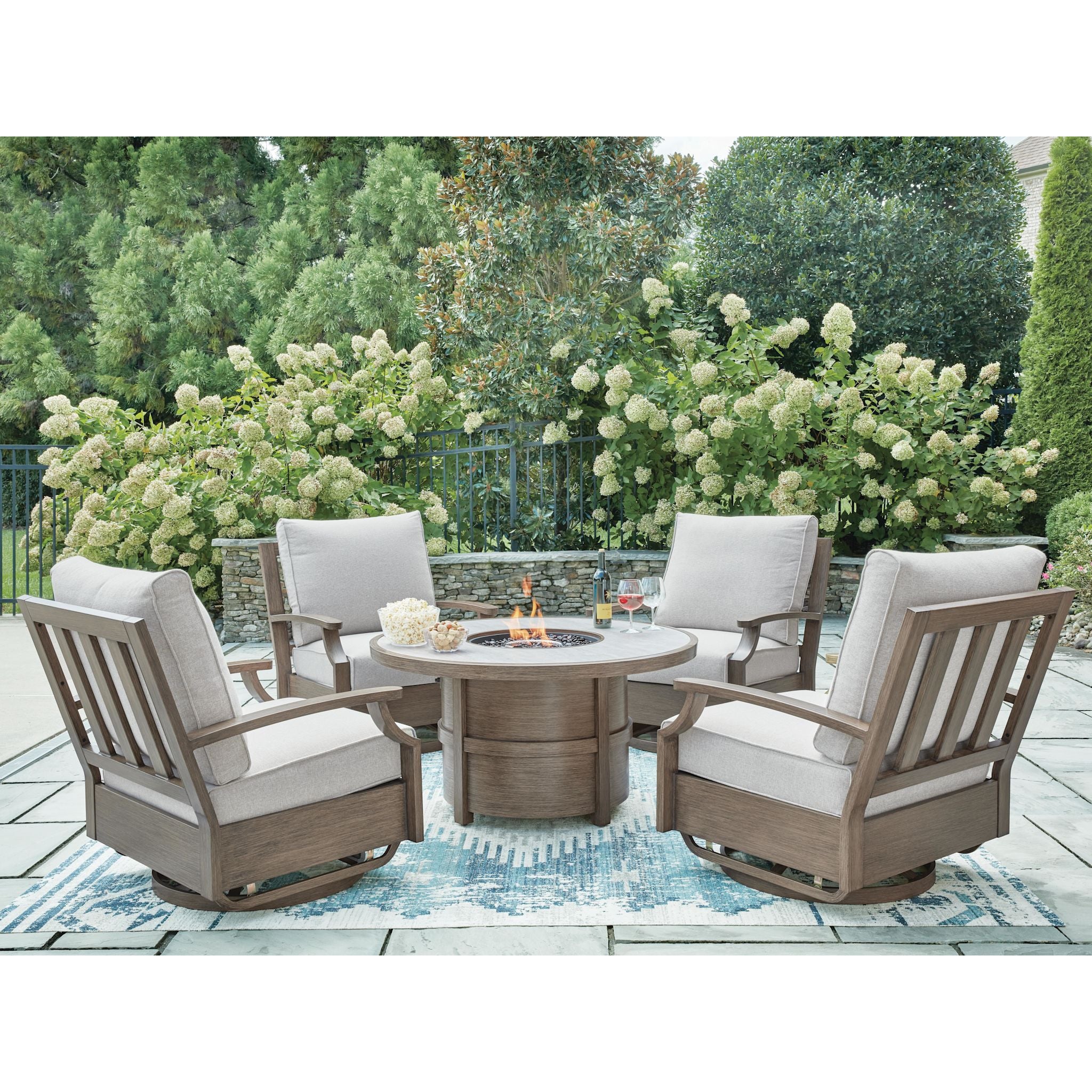 Rainier Ranch 5 Piece Outdoor Fire Pit Table Chat Set - Image 15