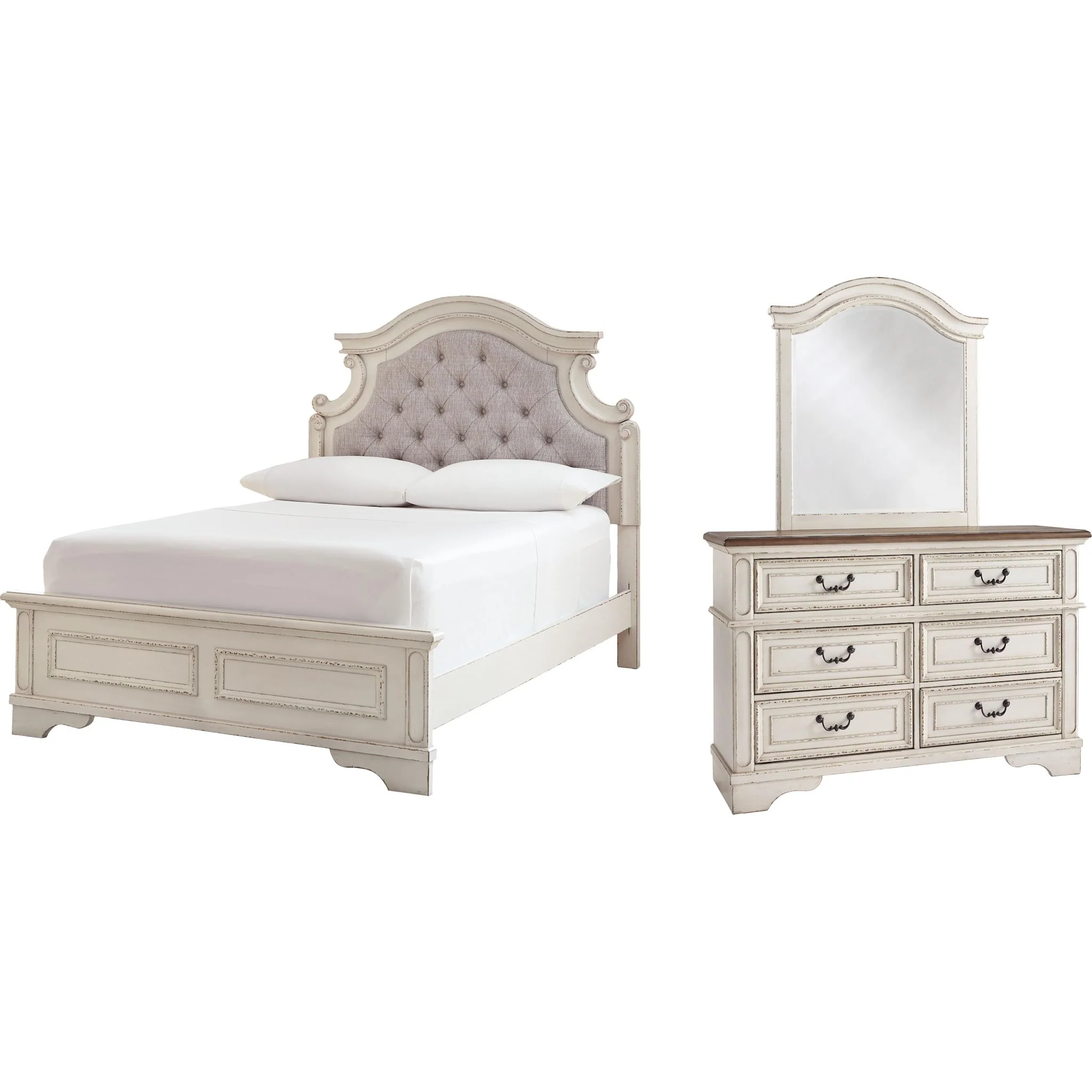 Realyn Panel Bed with Mirrored Dresser - Chipped White - Image 25
