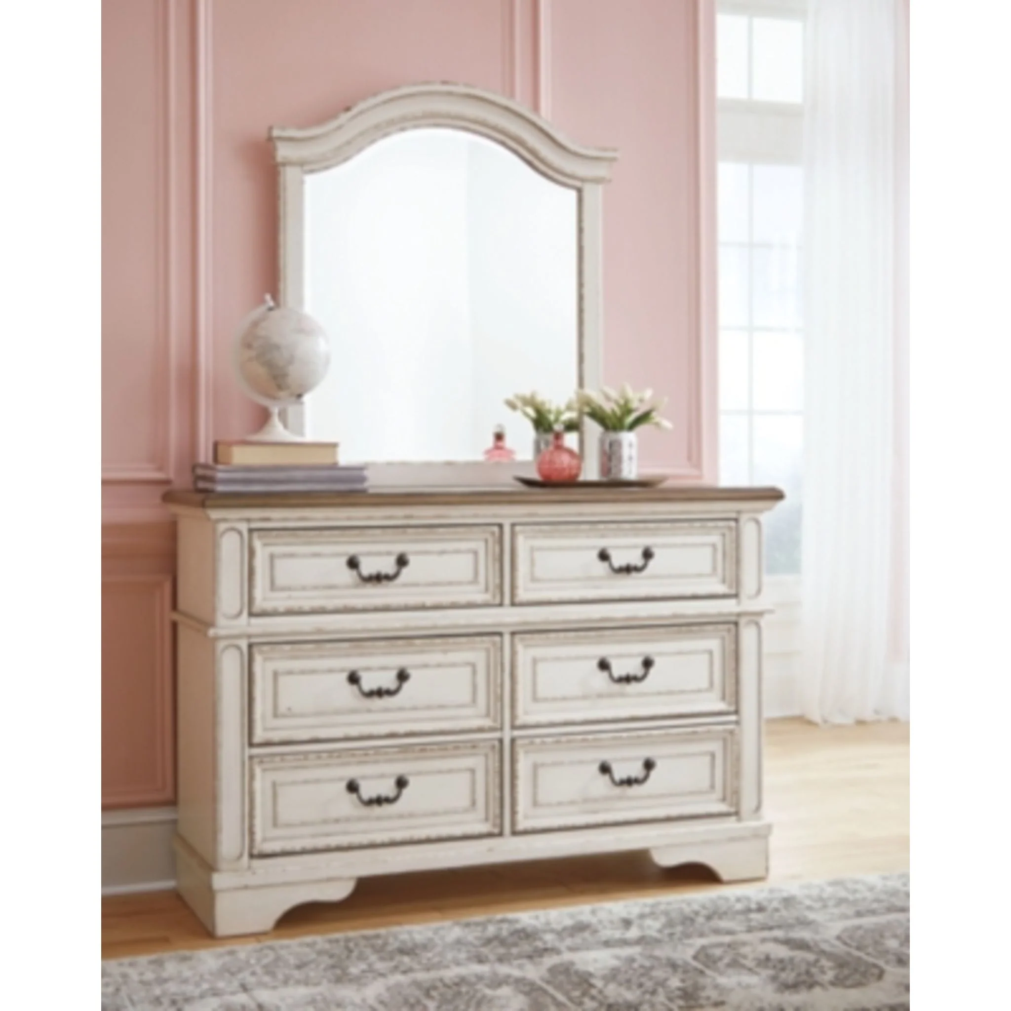 Realyn Panel Bed with Mirrored Dresser - Chipped White - Image 47
