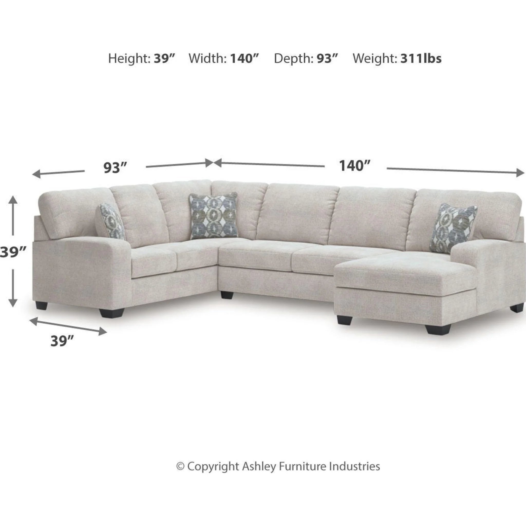 Rodington-Exclusive 3 Piece Sectional with Chaise - Image 3