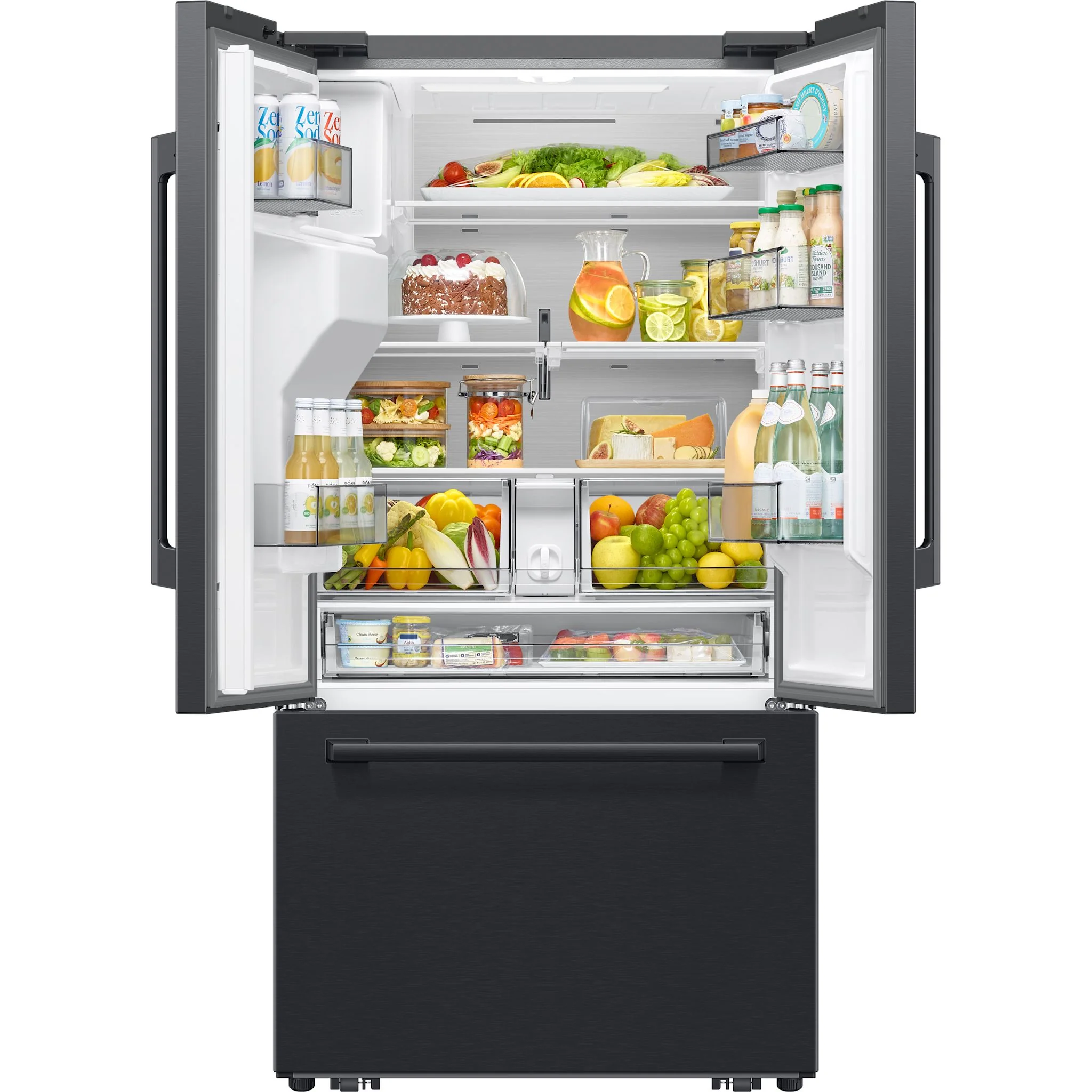 Samsung Bespoke AI 3-Door French Door Refrigerator RF70 Glam Zero Clearance Fit External Water & Ice Dispenser 29 cu.ft. - Matte Black (RF70H30GEEAA) - Image 6