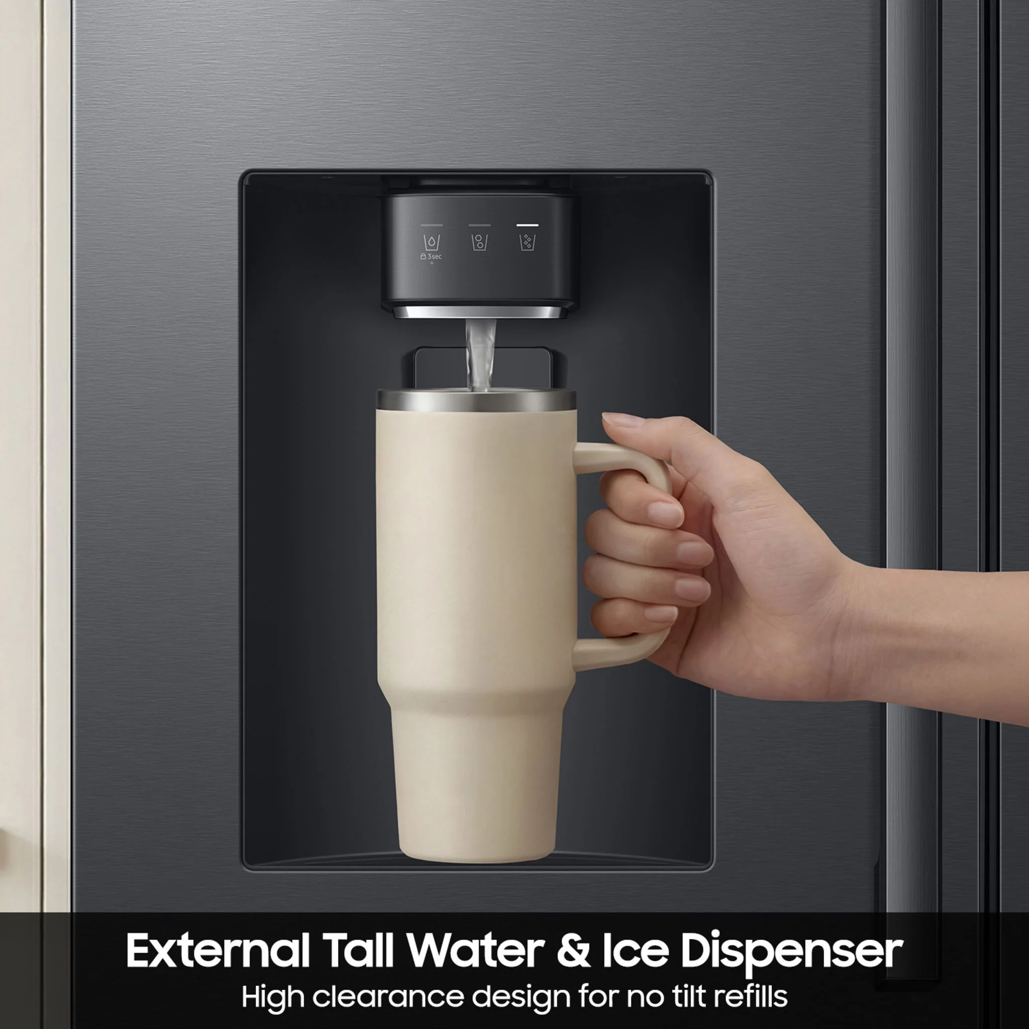 Samsung Bespoke AI 3-Door French Door Refrigerator RF70 Glam Zero Clearance Fit External Water & Ice Dispenser 29 cu.ft. - Matte Black (RF70H30GEEAA) - Image 9