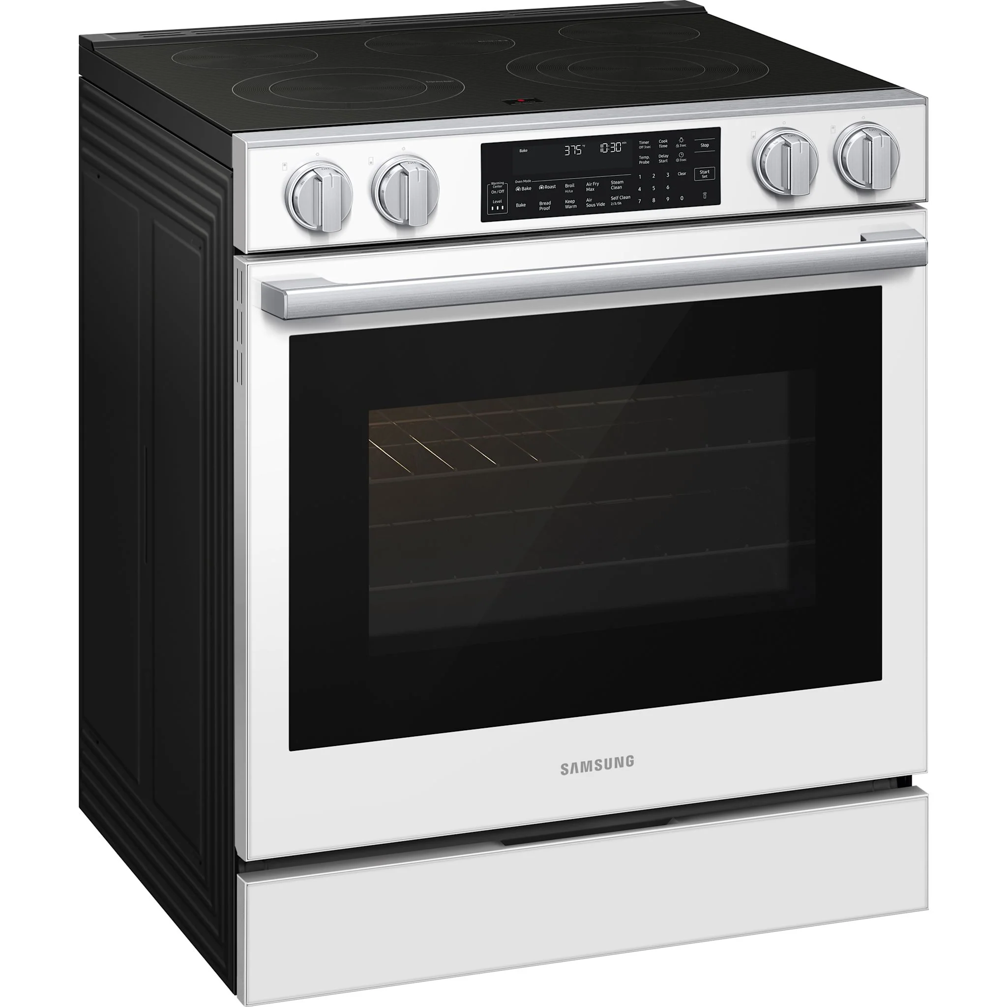 Samsung 90 Series Radiant Slide-in Range with Soft Close Door - White Glass (NSE90H63SWAC) - Image 3
