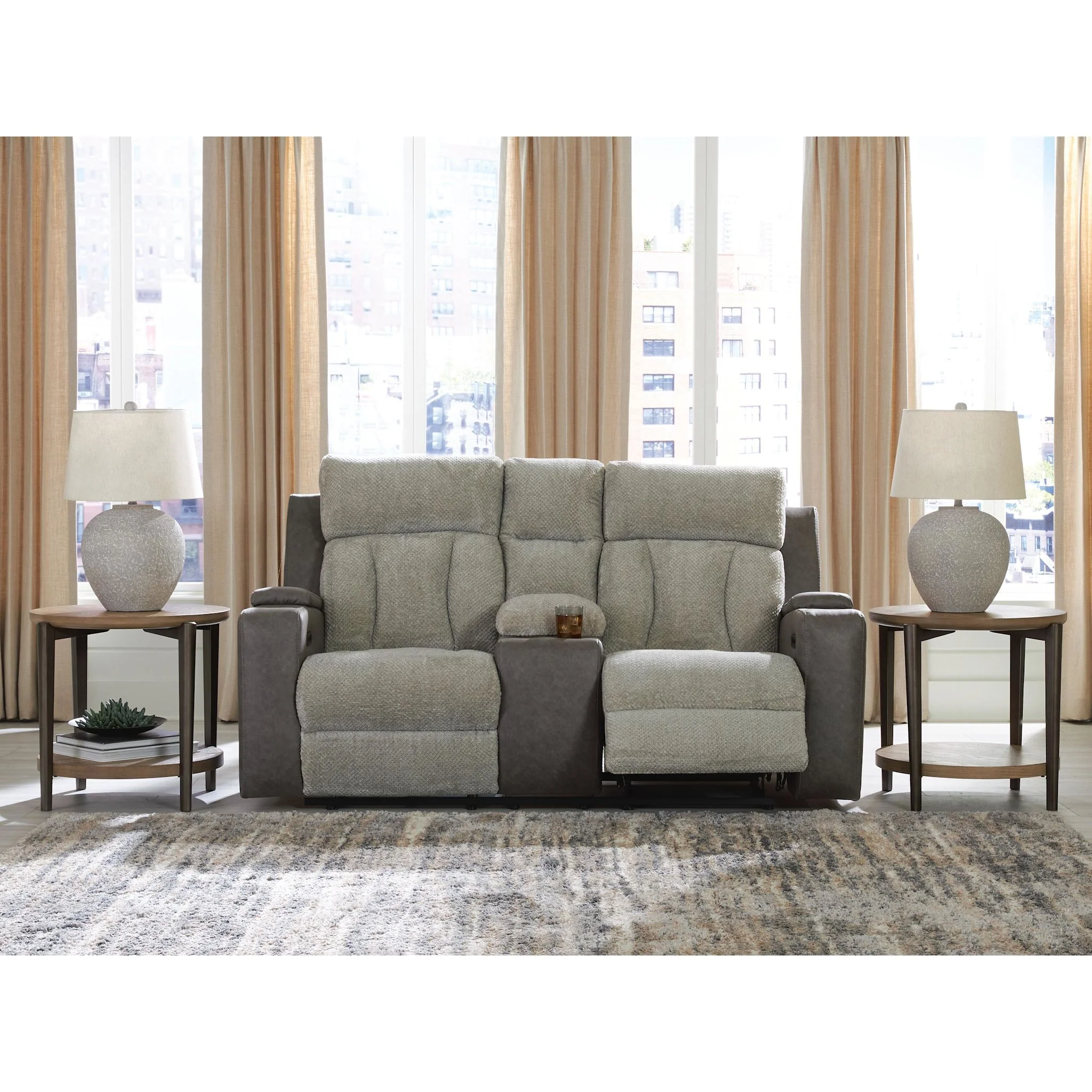 Stately Check Power Reclining Loveseat with Console - Image 2