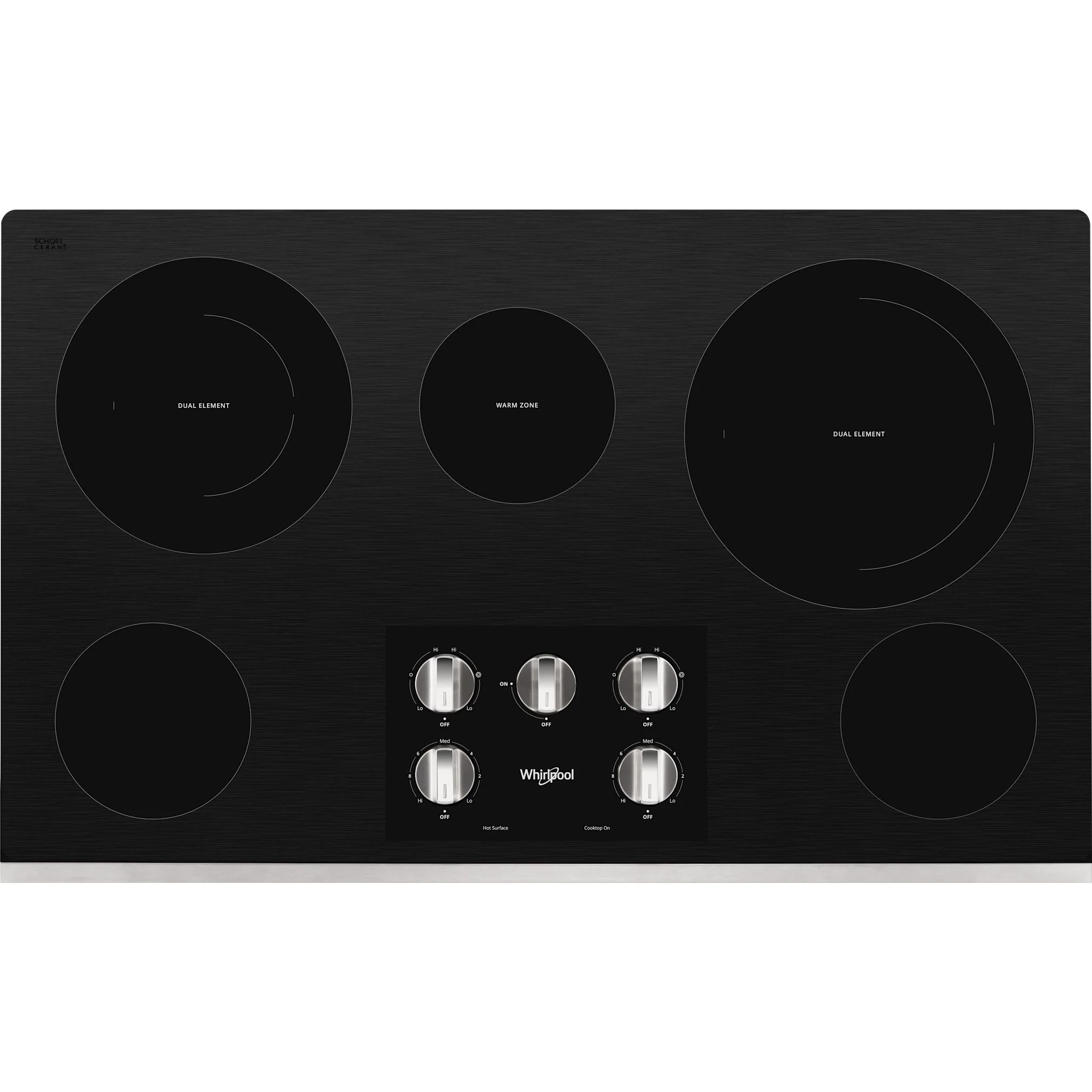 Whirlpool 36-inch Electric Ceramic Glass Cooktop with Two Dual Radiant Elements -Stainless Steel (WCE77US6HS)