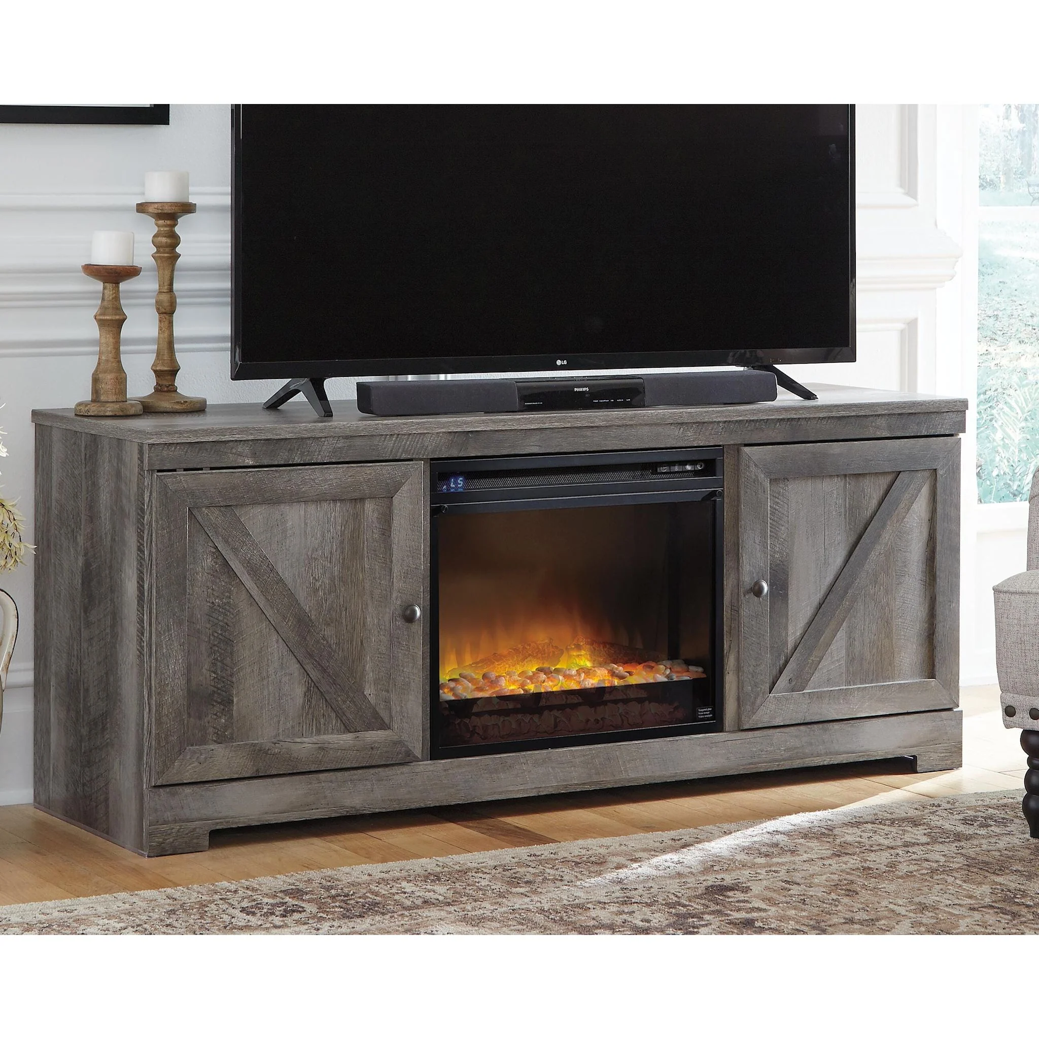 Wynnlow TV Stand with Glass Stone Fireplace - Image 19